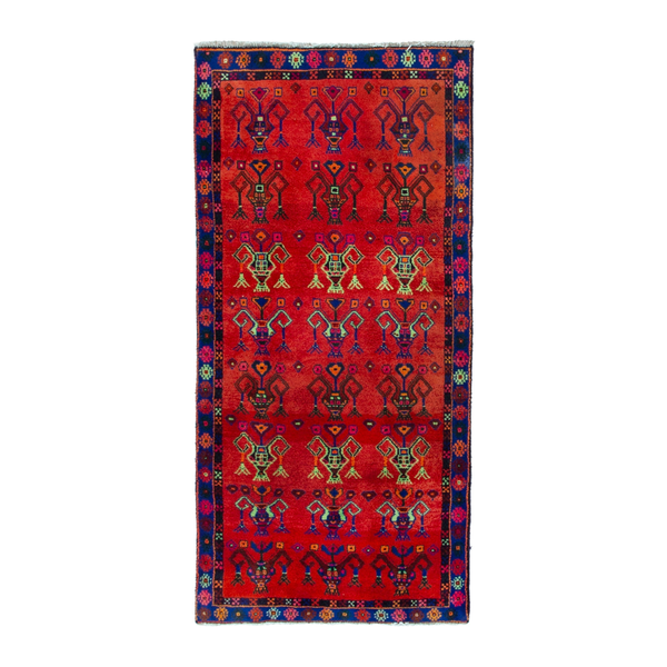 Persian Lori runner rug in deep red and navy, 2'7" x 5'7"