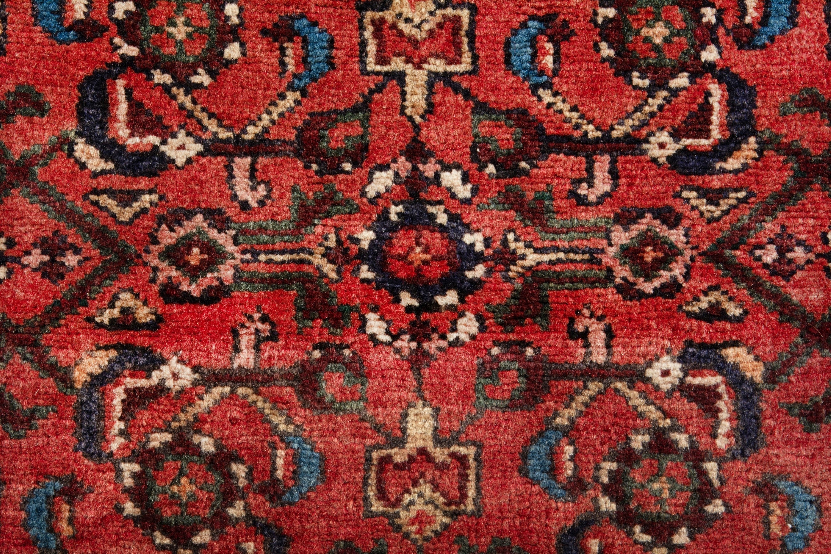 Persian Hosseinabad runner rug in deep red and muted pink, view 11 of 18
