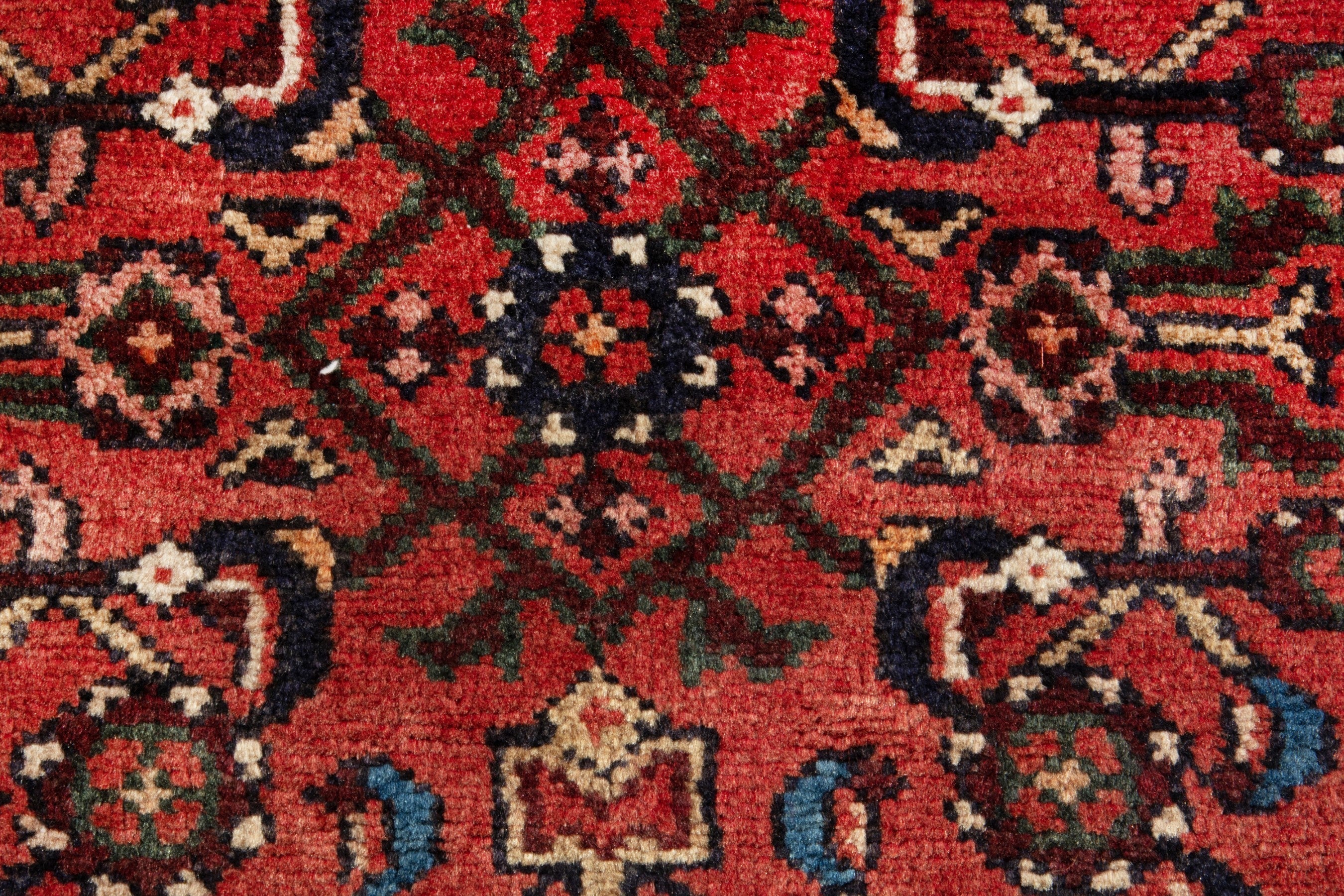 Persian Hosseinabad runner rug in deep red and muted pink, view 12 of 18