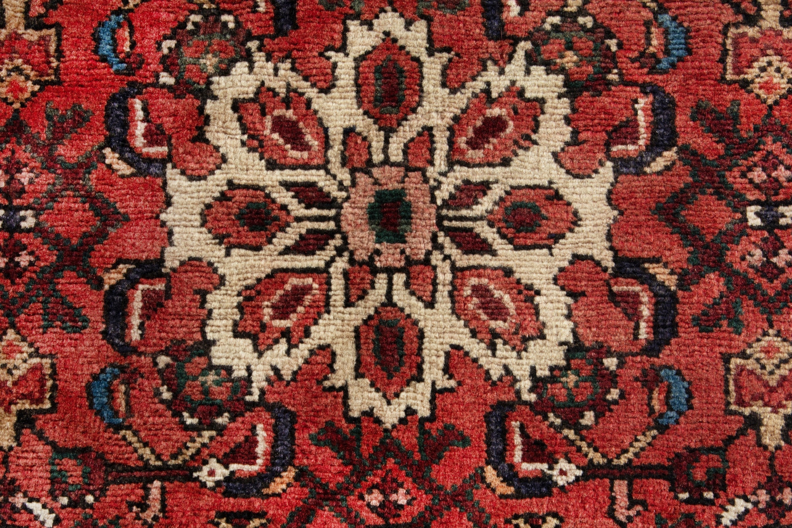 Persian Hosseinabad runner rug in deep red and muted pink, view 13 of 18