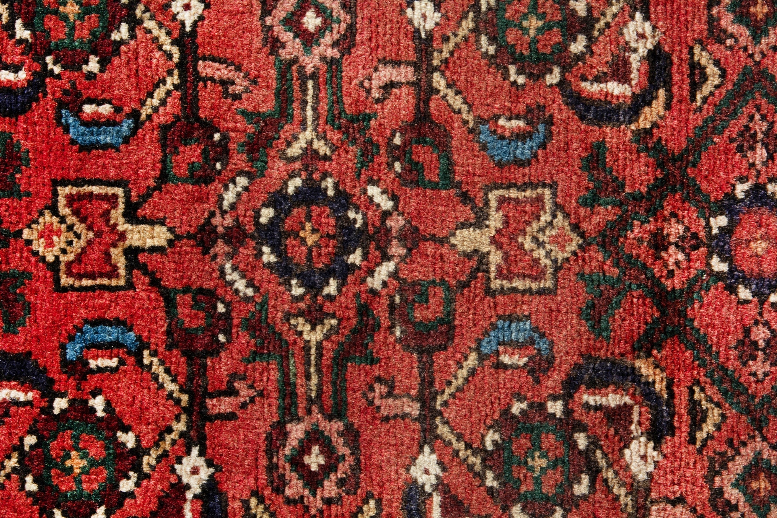 Persian Hosseinabad runner rug in deep red and muted pink, view 14 of 18