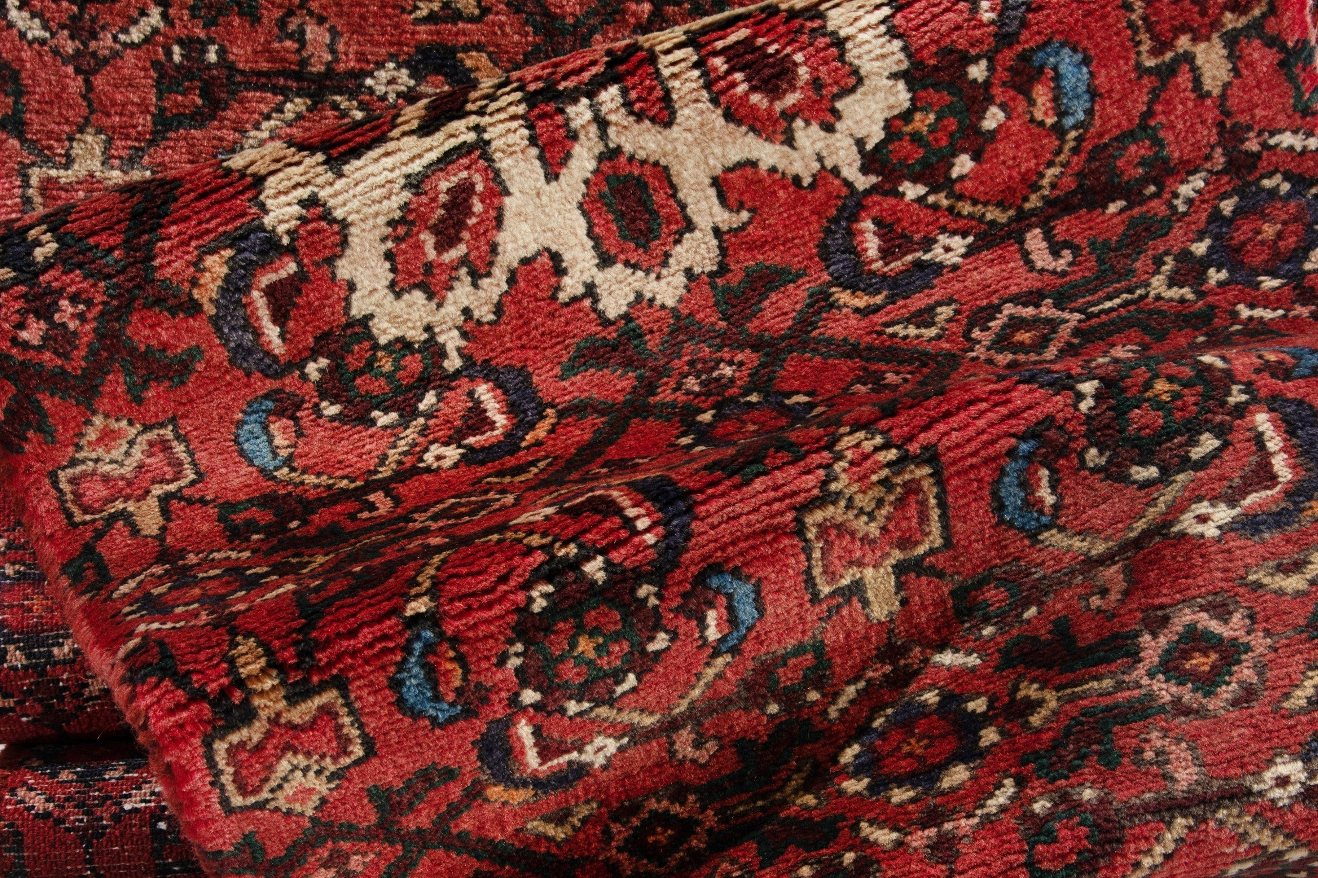 Persian Hosseinabad runner rug in deep red and muted pink, view 15 of 18