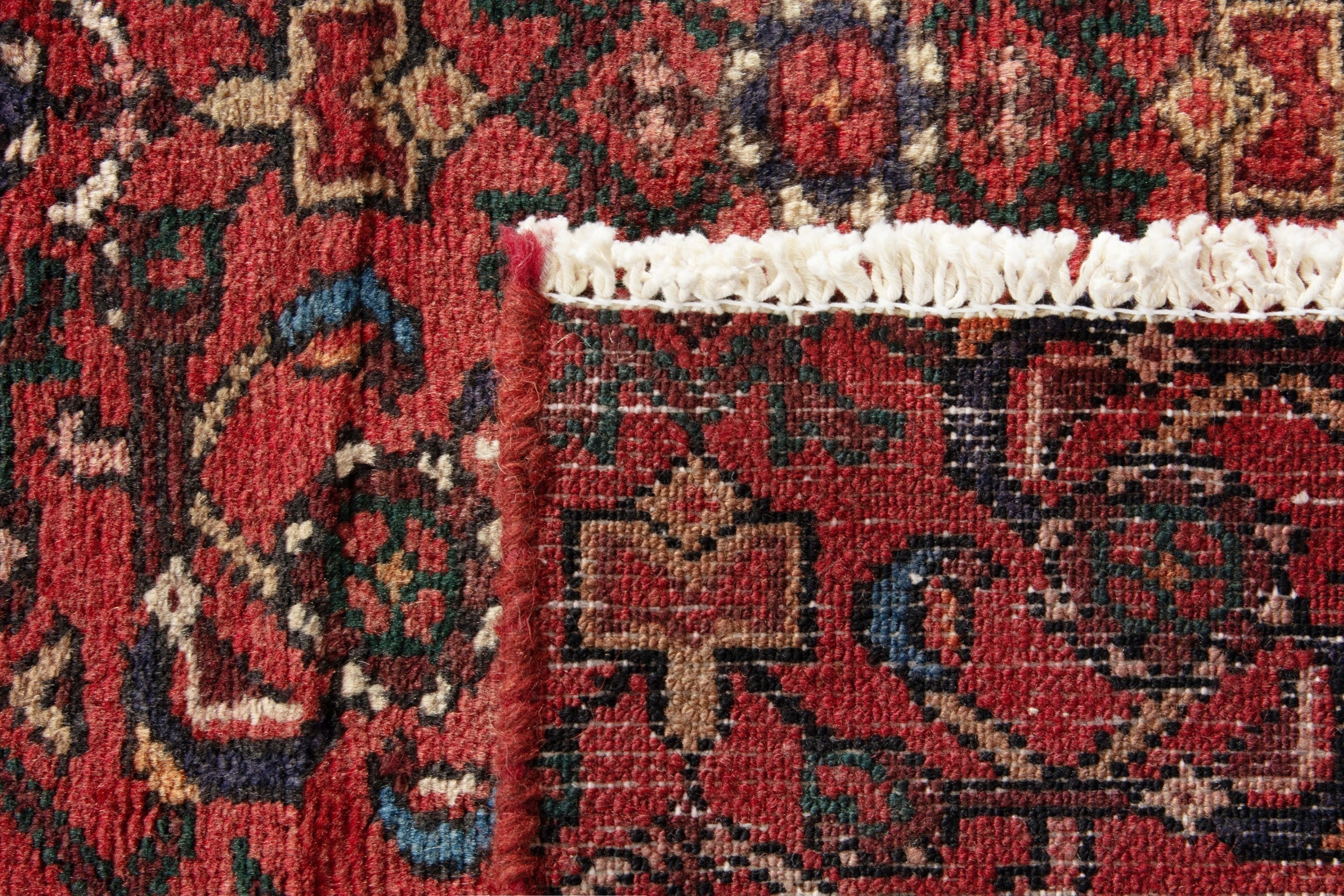 Persian Hosseinabad runner rug in deep red and muted pink, view 18 of 18