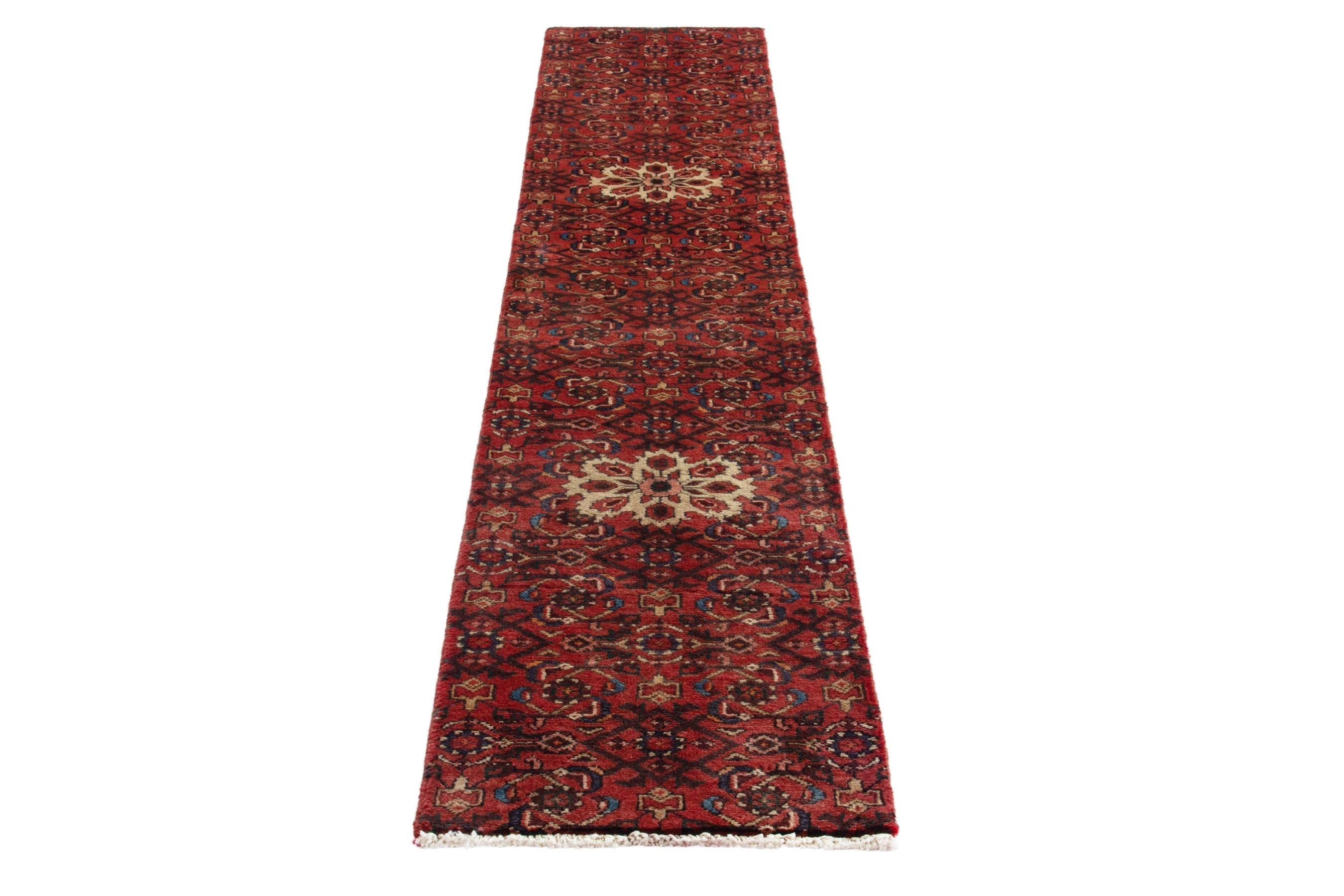 Persian Hosseinabad runner rug in deep red and muted pink, view 2 of 18