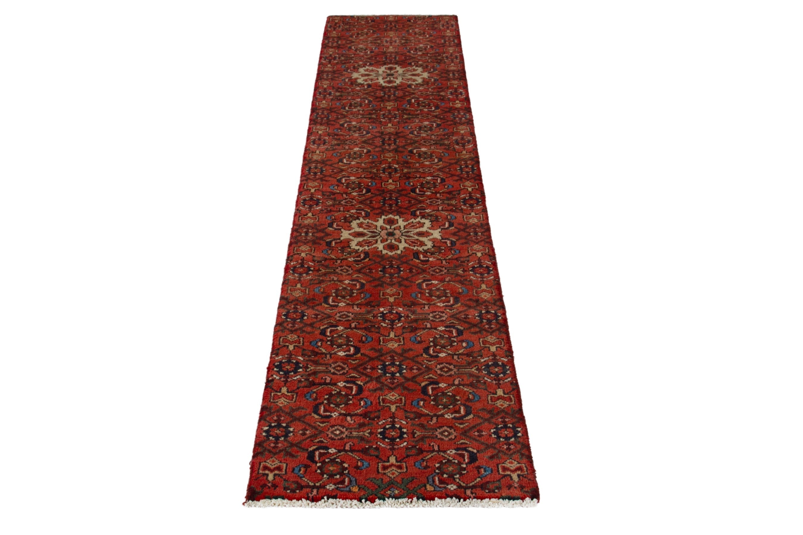 Persian Hosseinabad runner rug in deep red and muted pink, view 3 of 18