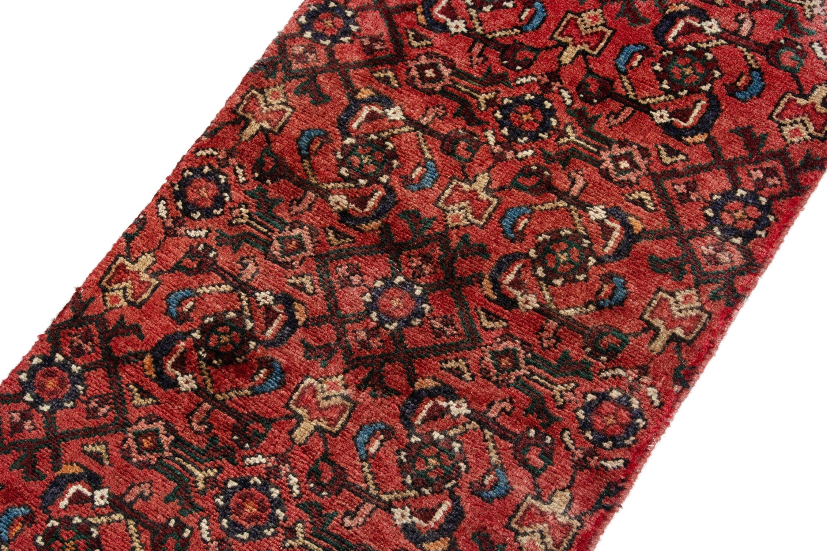 Persian Hosseinabad runner rug in deep red and muted pink, view 6 of 18