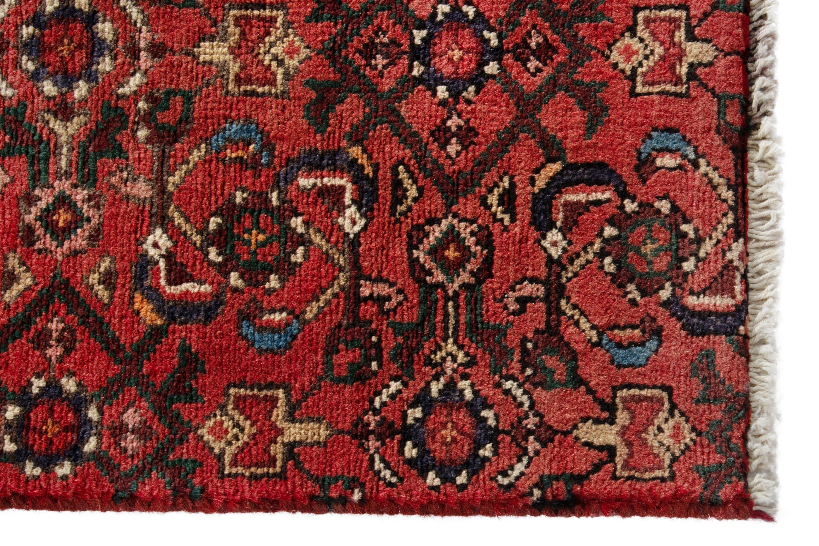 Persian Hosseinabad runner rug in deep red and muted pink, view 5 of 18