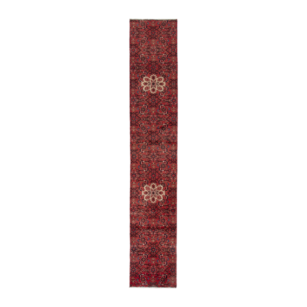 Persian Hossein Abad runner rug in deep red and muted pink, 1'7" x 9'2"