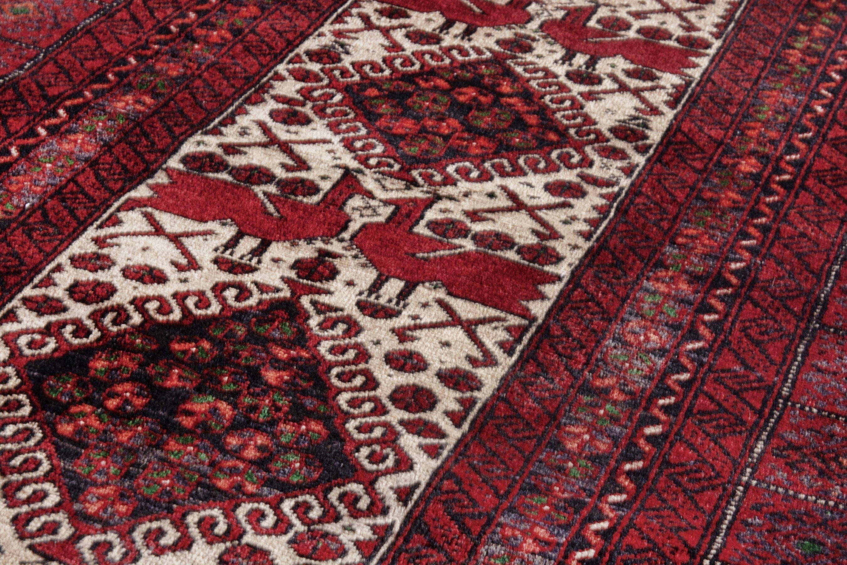 Persian Baluch accent rug in burgundy and cream, view 10 of 19
