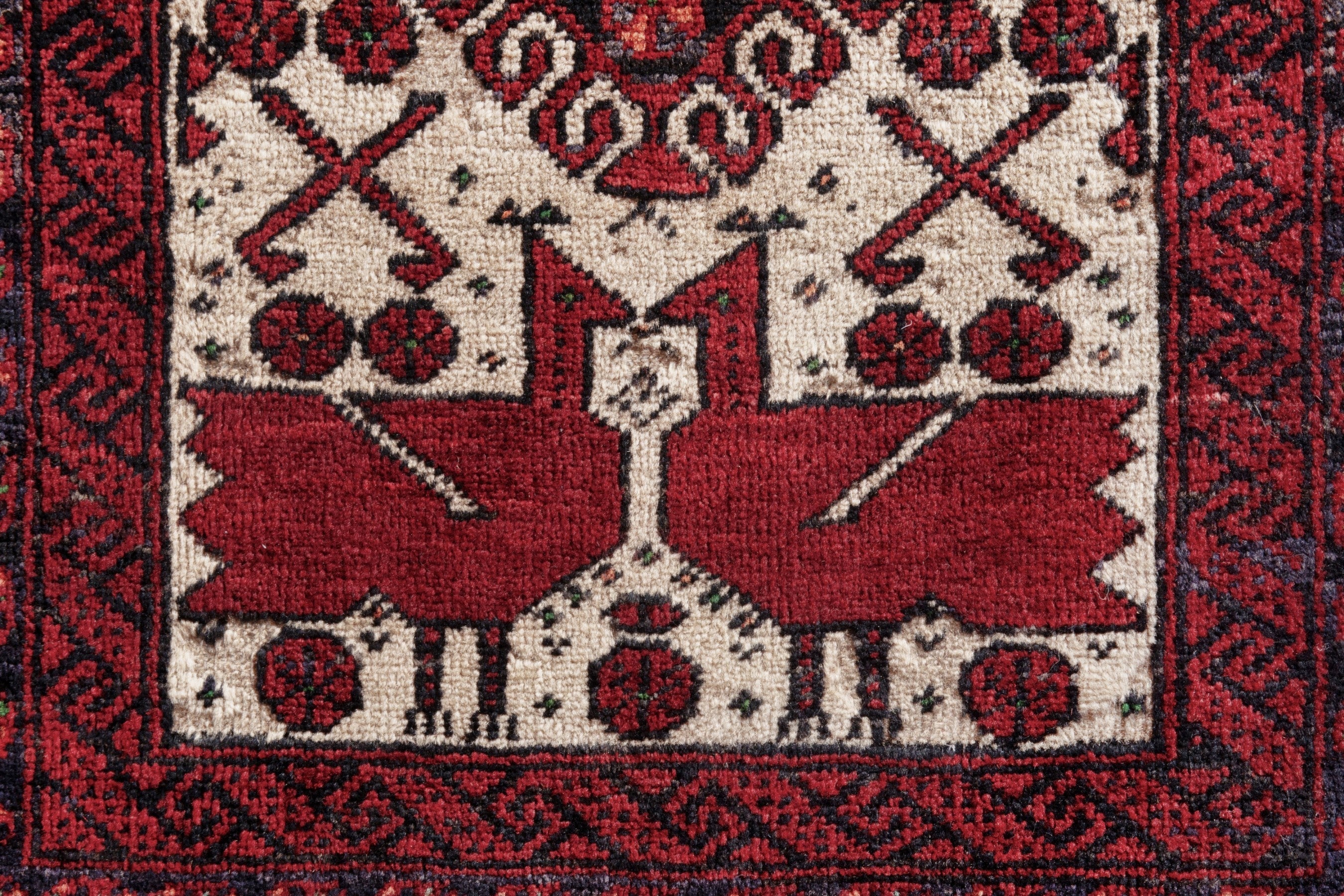 Persian Baluch accent rug in burgundy and cream, view 11 of 19