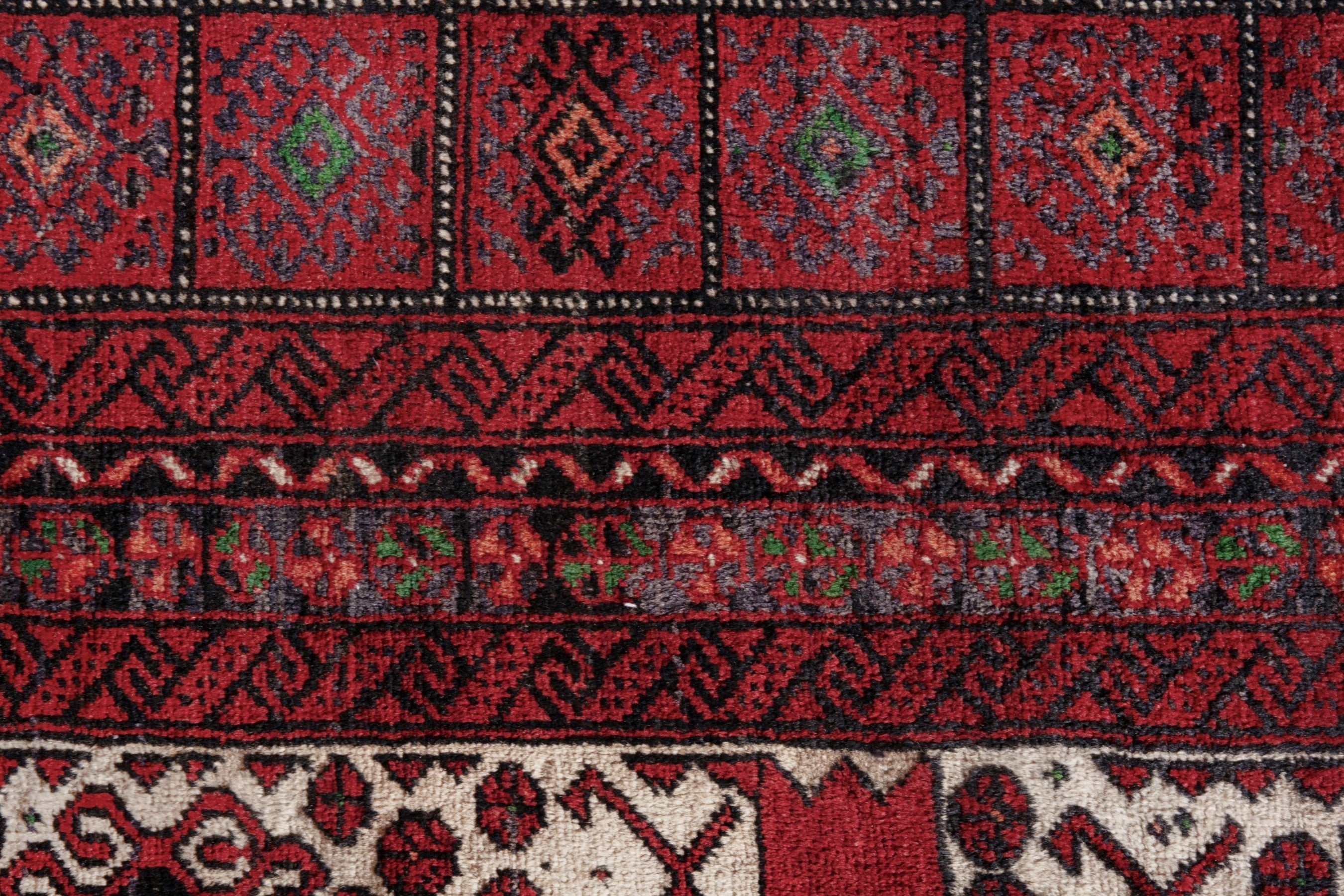 Persian Baluch accent rug in burgundy and cream, view 14 of 19