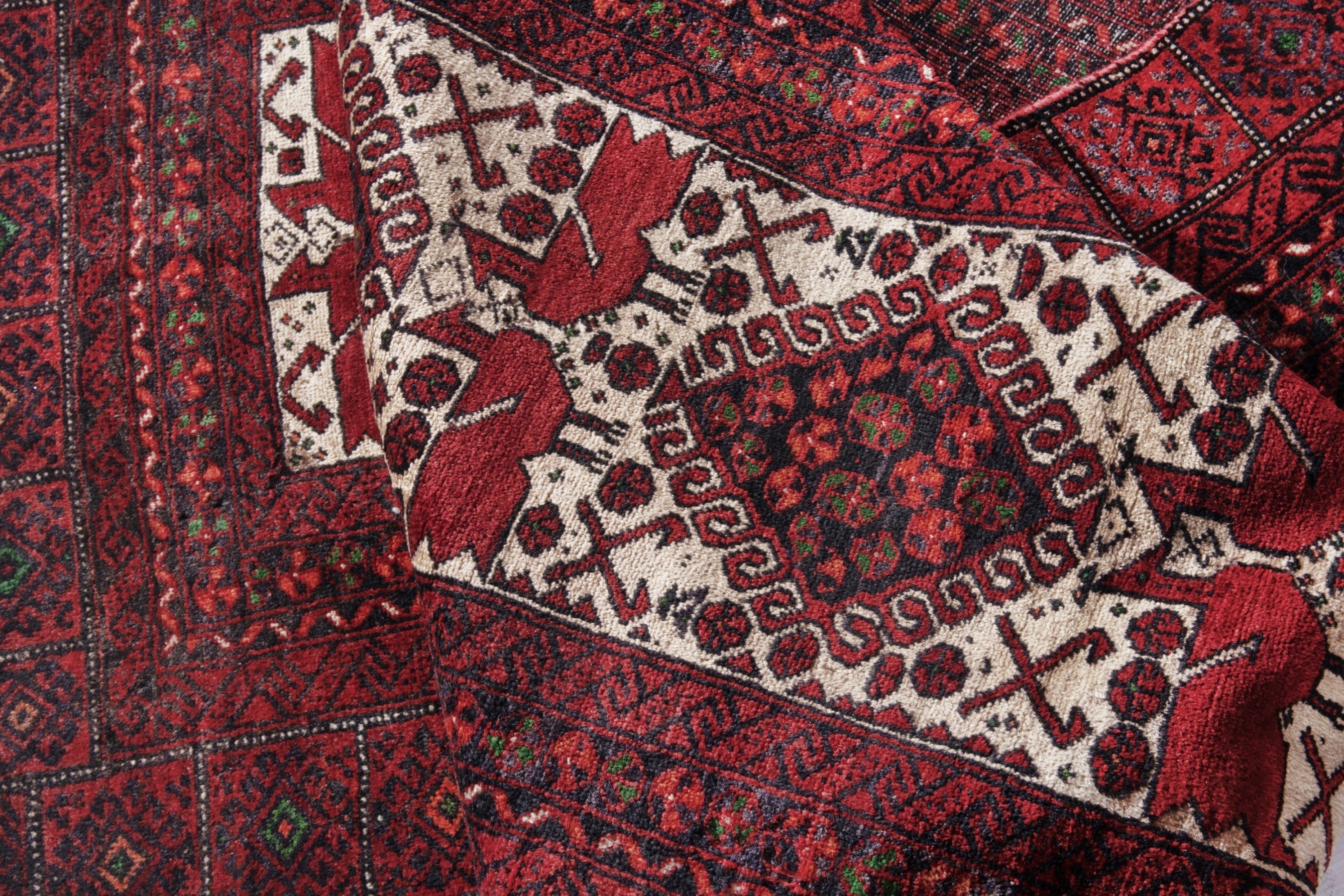 Persian Baluch accent rug in burgundy and cream, view 16 of 19