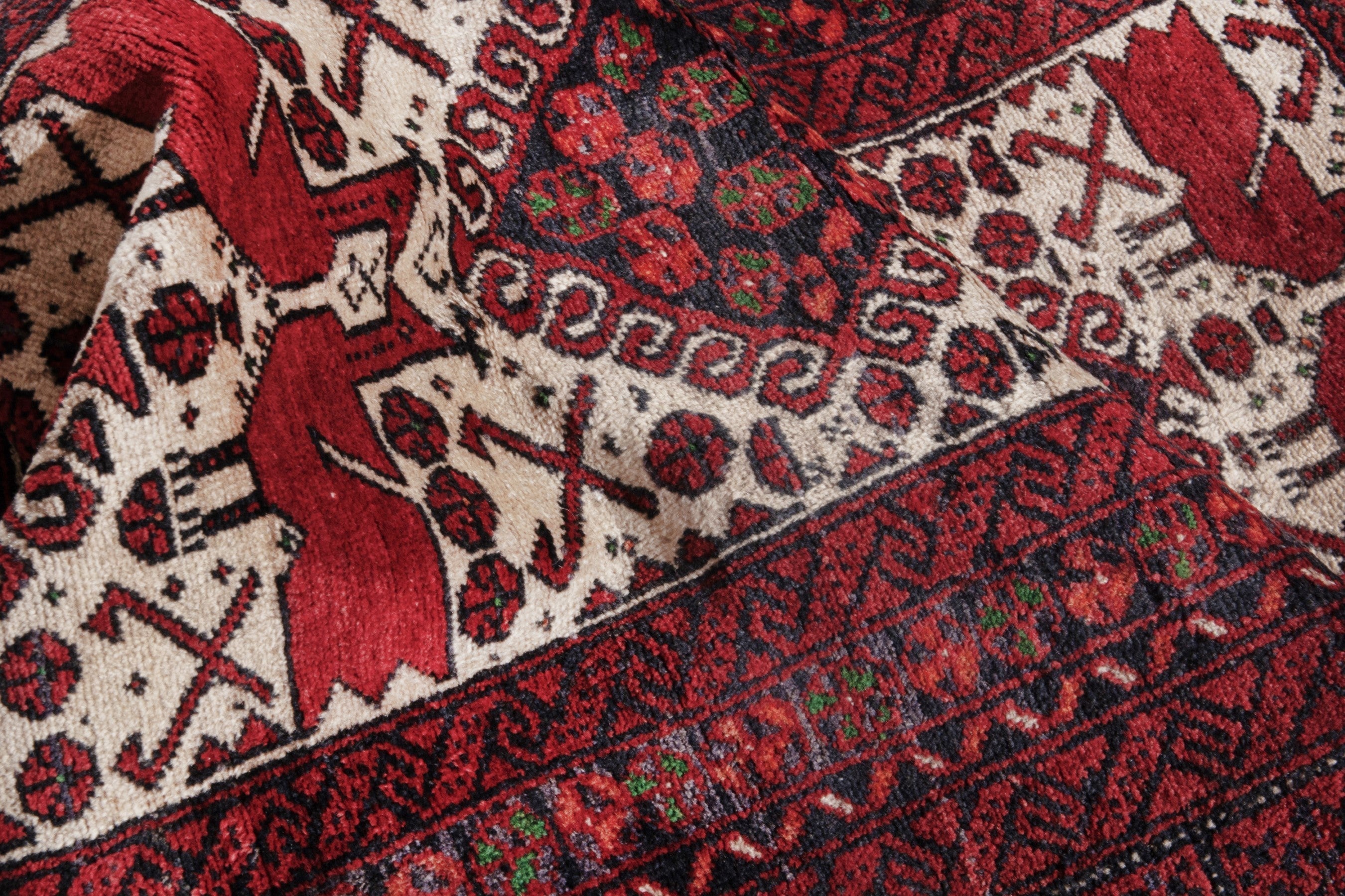 Persian Baluch accent rug in burgundy and cream, view 17 of 19