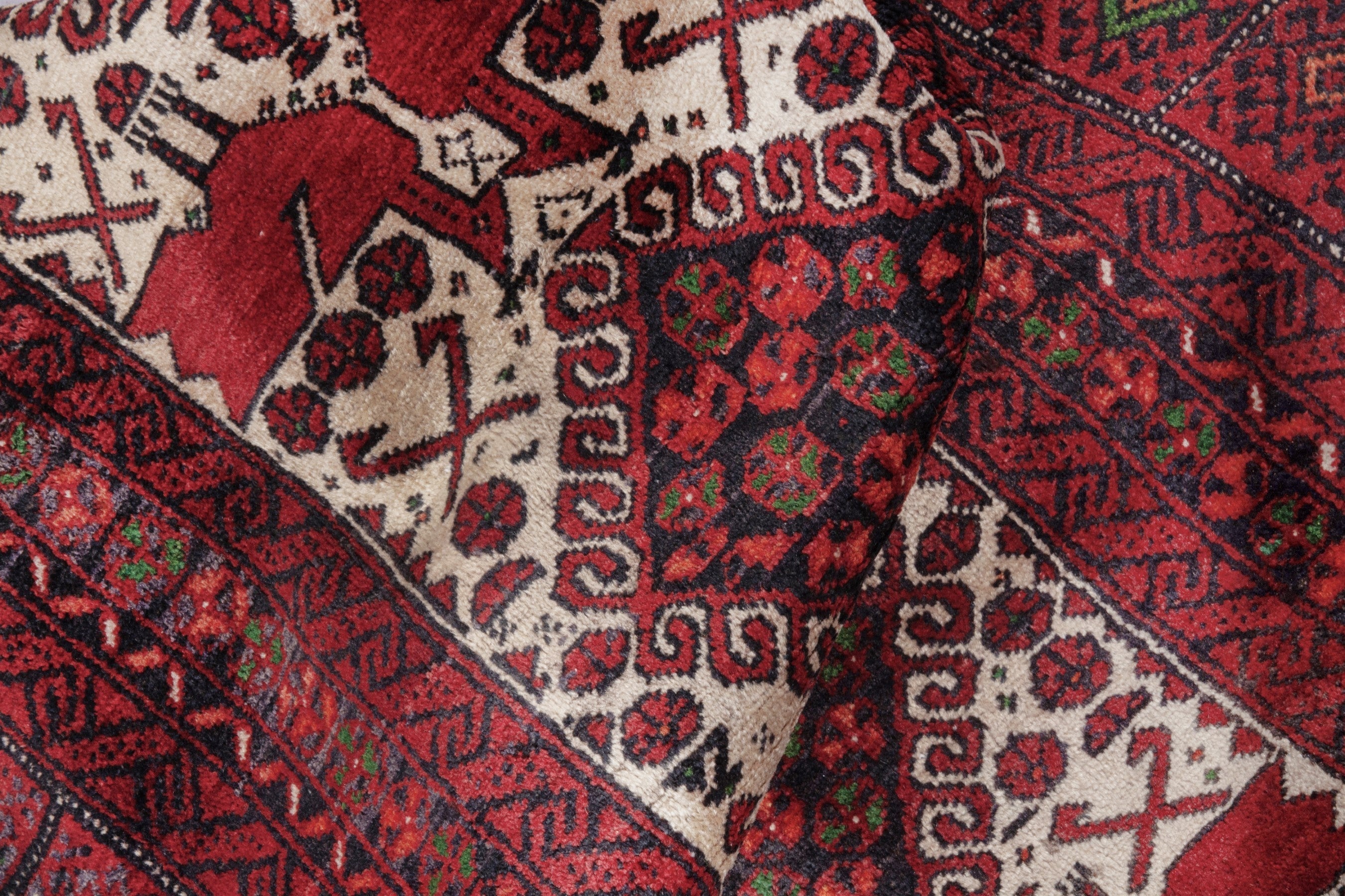 Persian Baluch accent rug in burgundy and cream, view 18 of 19