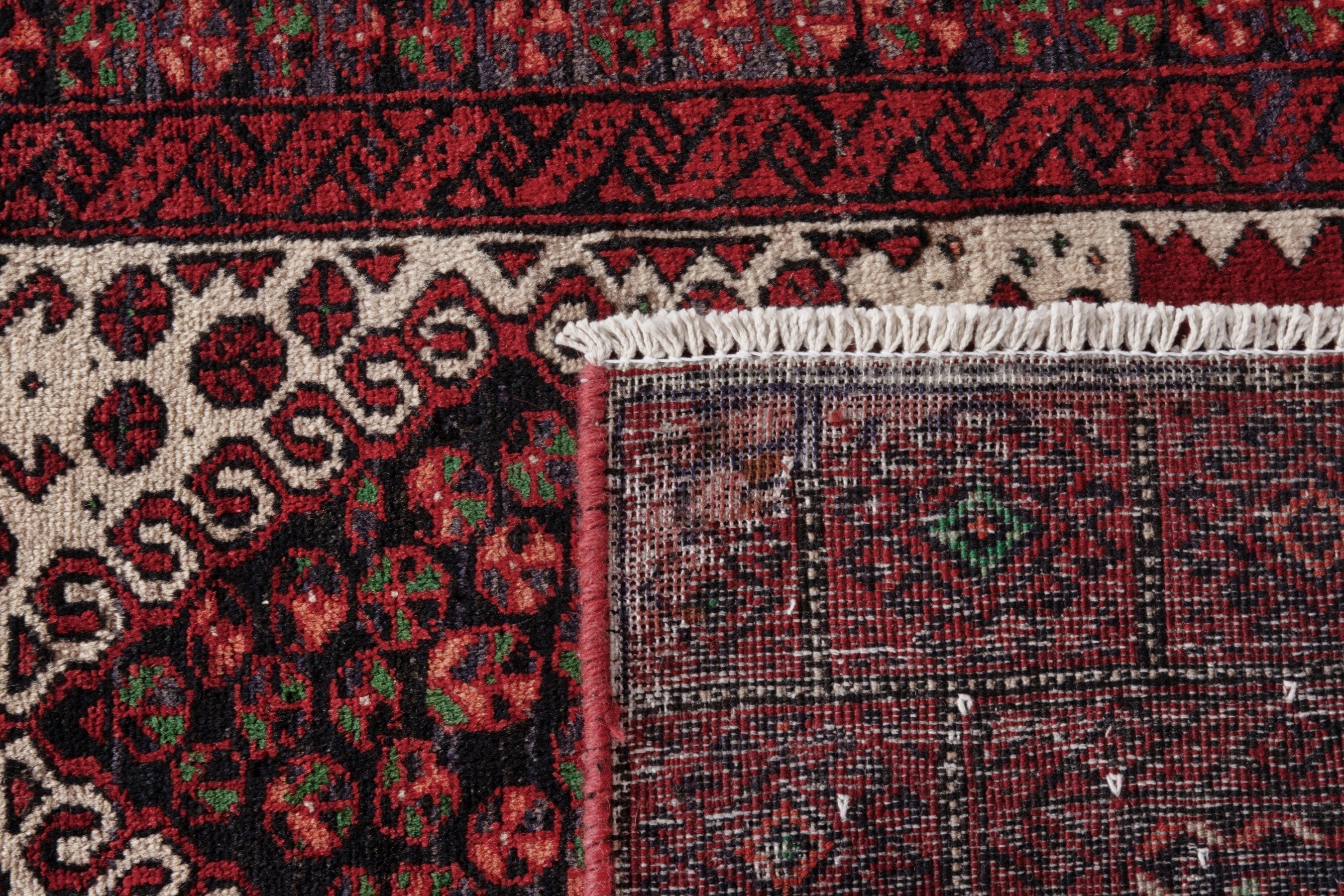 Persian Baluch accent rug in burgundy and cream, view 19 of 19