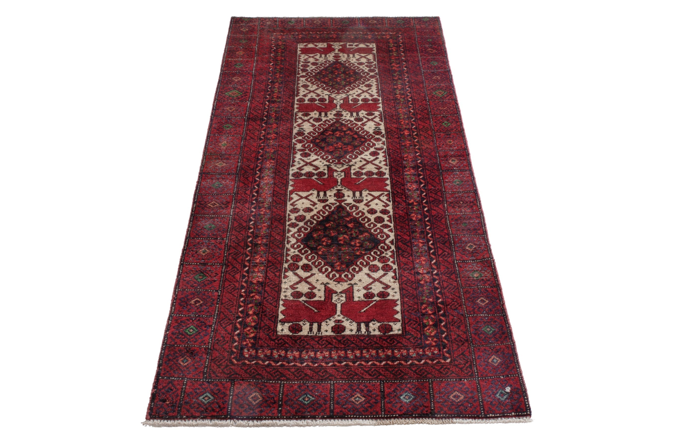 Persian Baluch accent rug in burgundy and cream, view 2 of 19