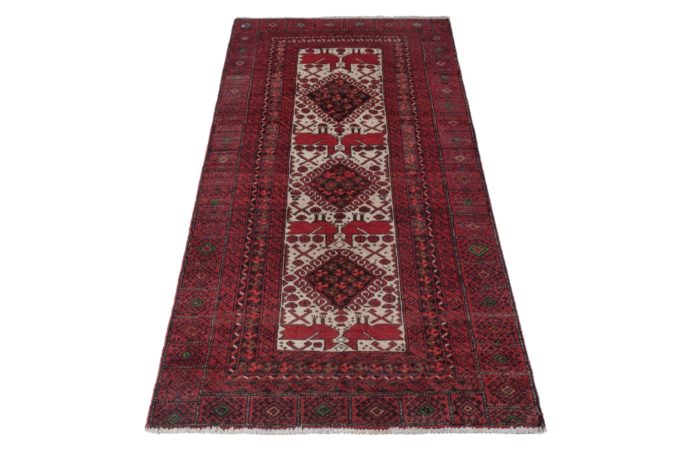 Persian Baluch accent rug in burgundy and cream, view 3 of 19