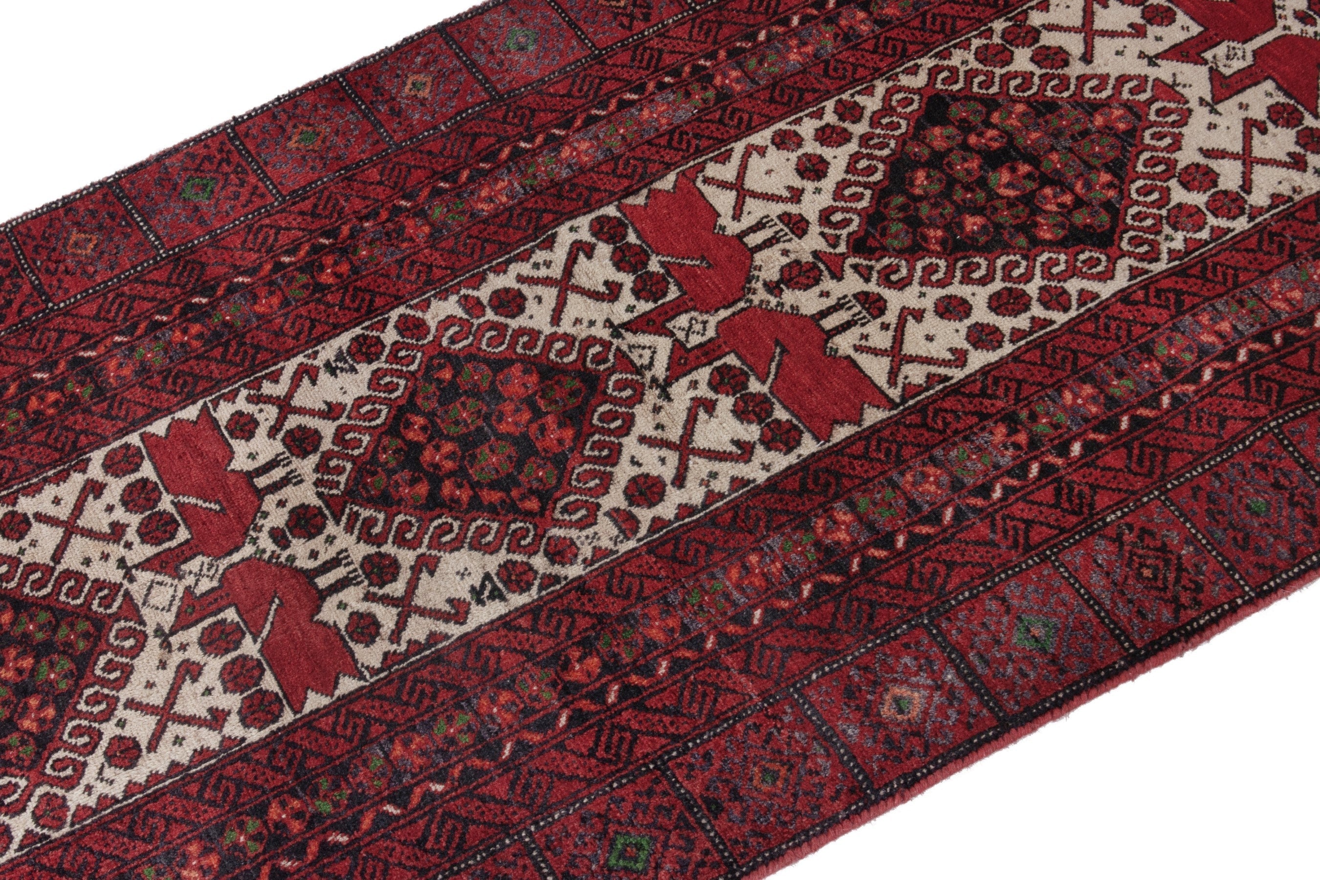 Persian Baluch accent rug in burgundy and cream, view 6 of 19