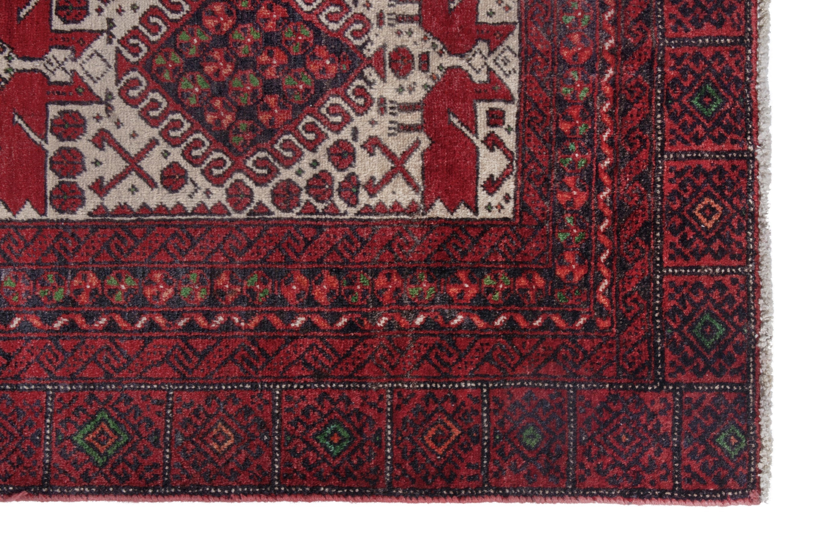 Persian Baluch accent rug in burgundy and cream, view 5 of 19