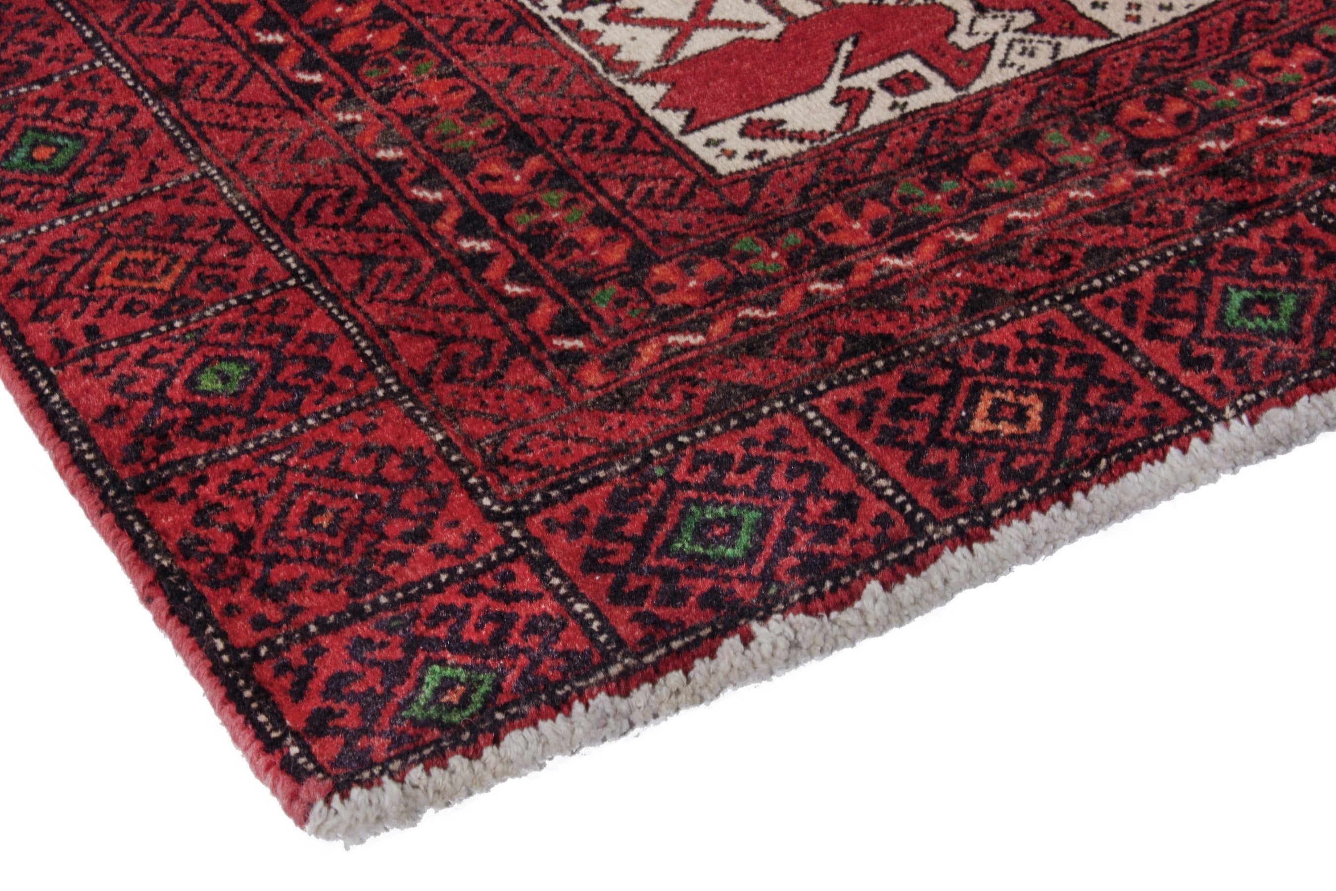 Persian Baluch accent rug in burgundy and cream, view 4 of 19