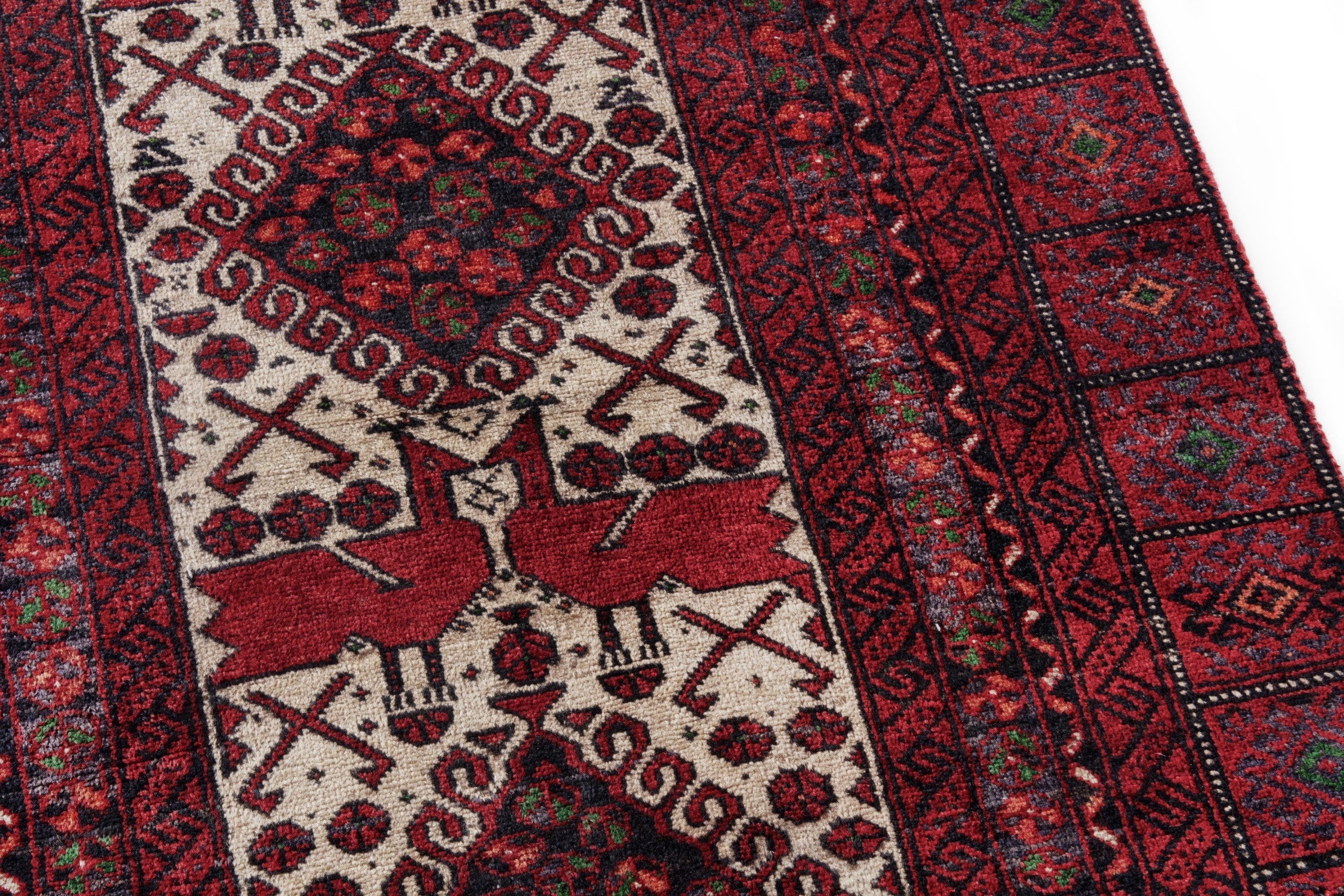 Persian Baluch accent rug in burgundy and cream, view 7 of 19
