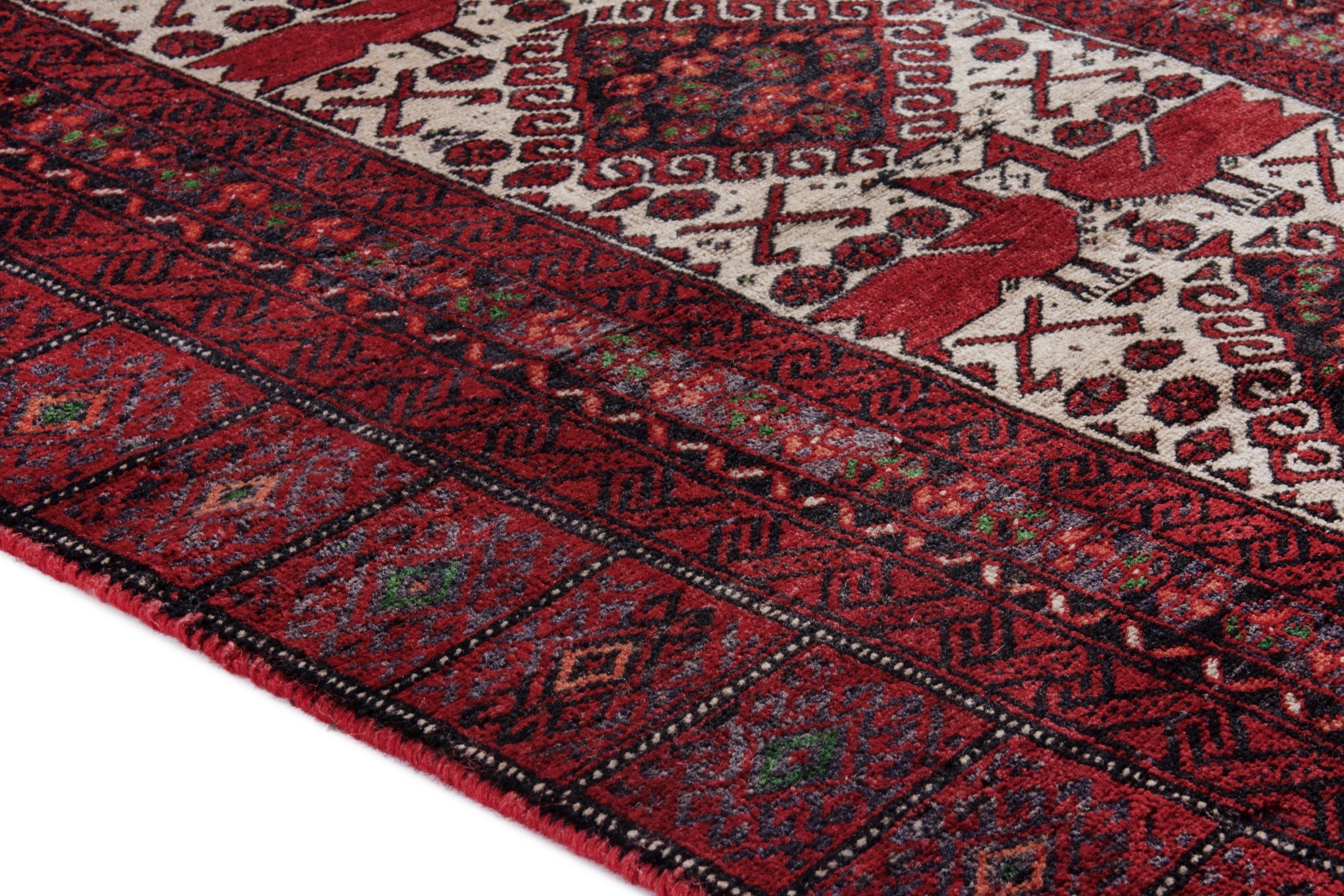 Persian Baluch accent rug in burgundy and cream, view 8 of 19