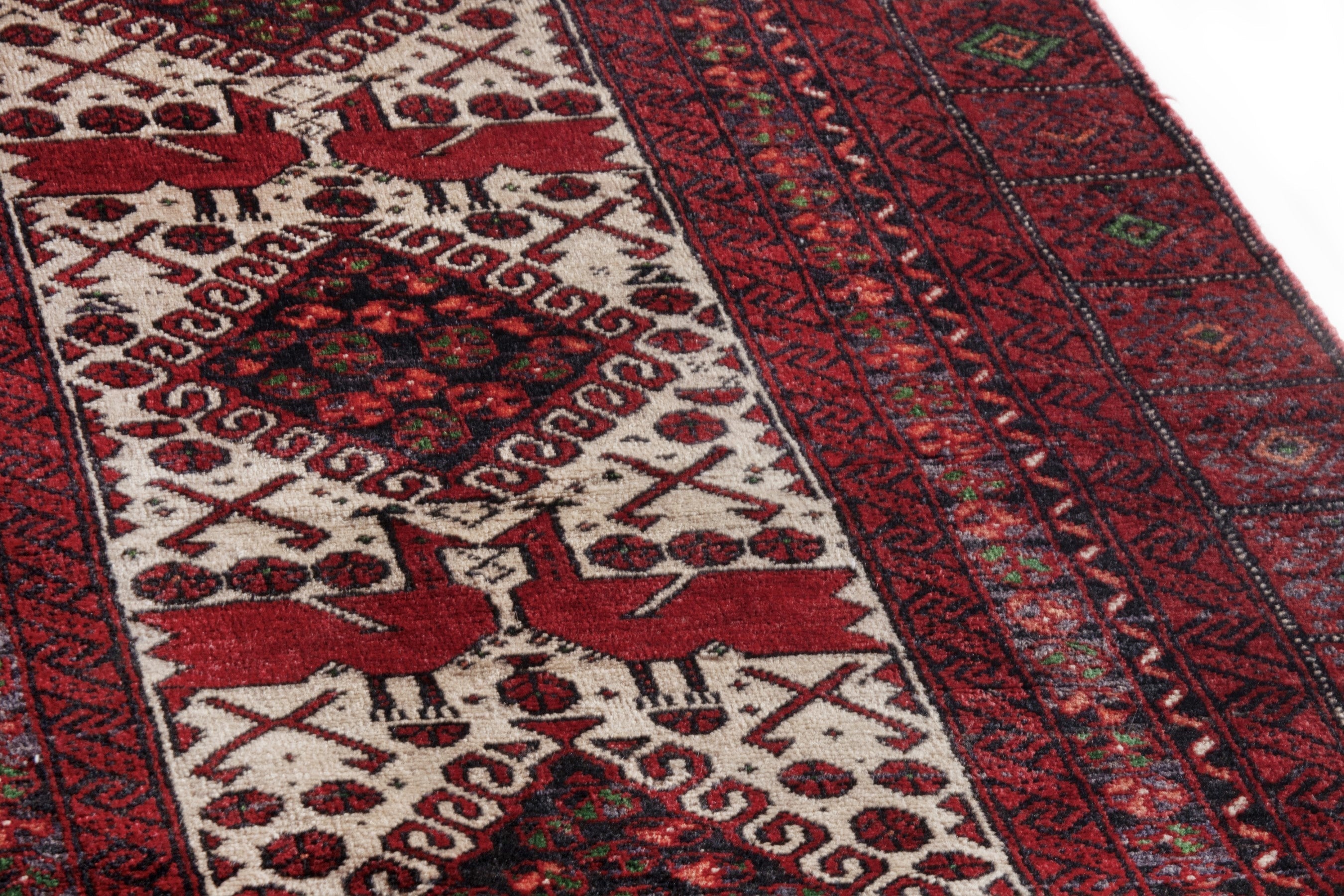 Persian Baluch accent rug in burgundy and cream, view 9 of 19