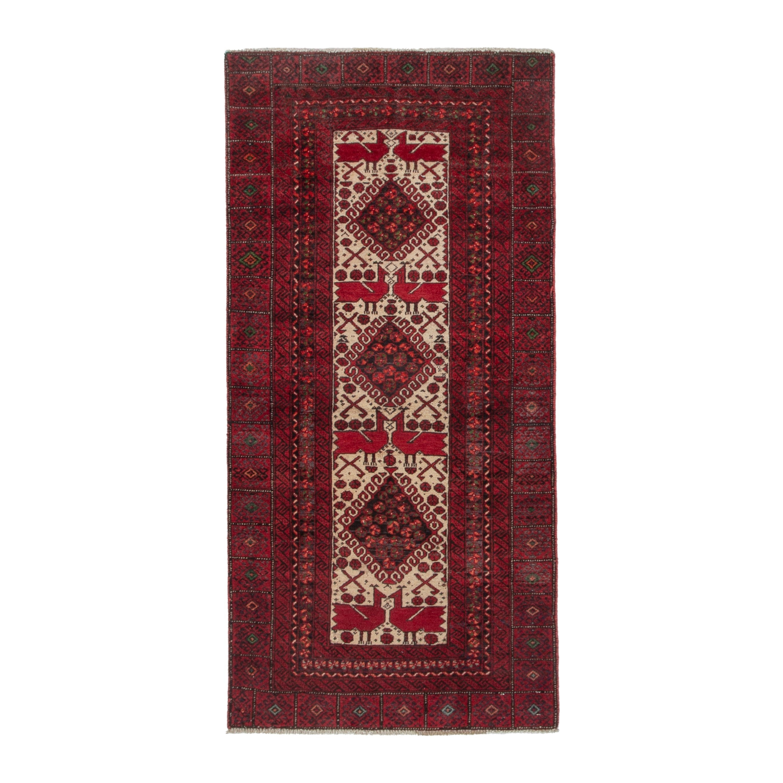 Persian Baluch accent rug in burgundy and cream, 2'7" x 5'9"