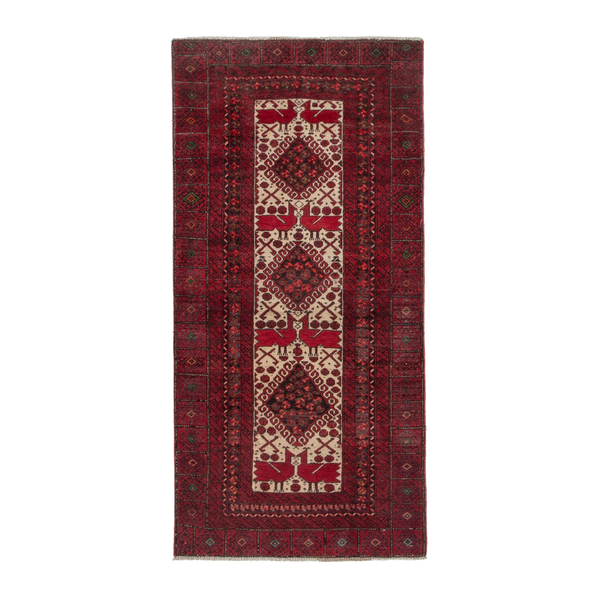 Persian Baluch accent rug in burgundy and cream, 2'7" x 5'9"
