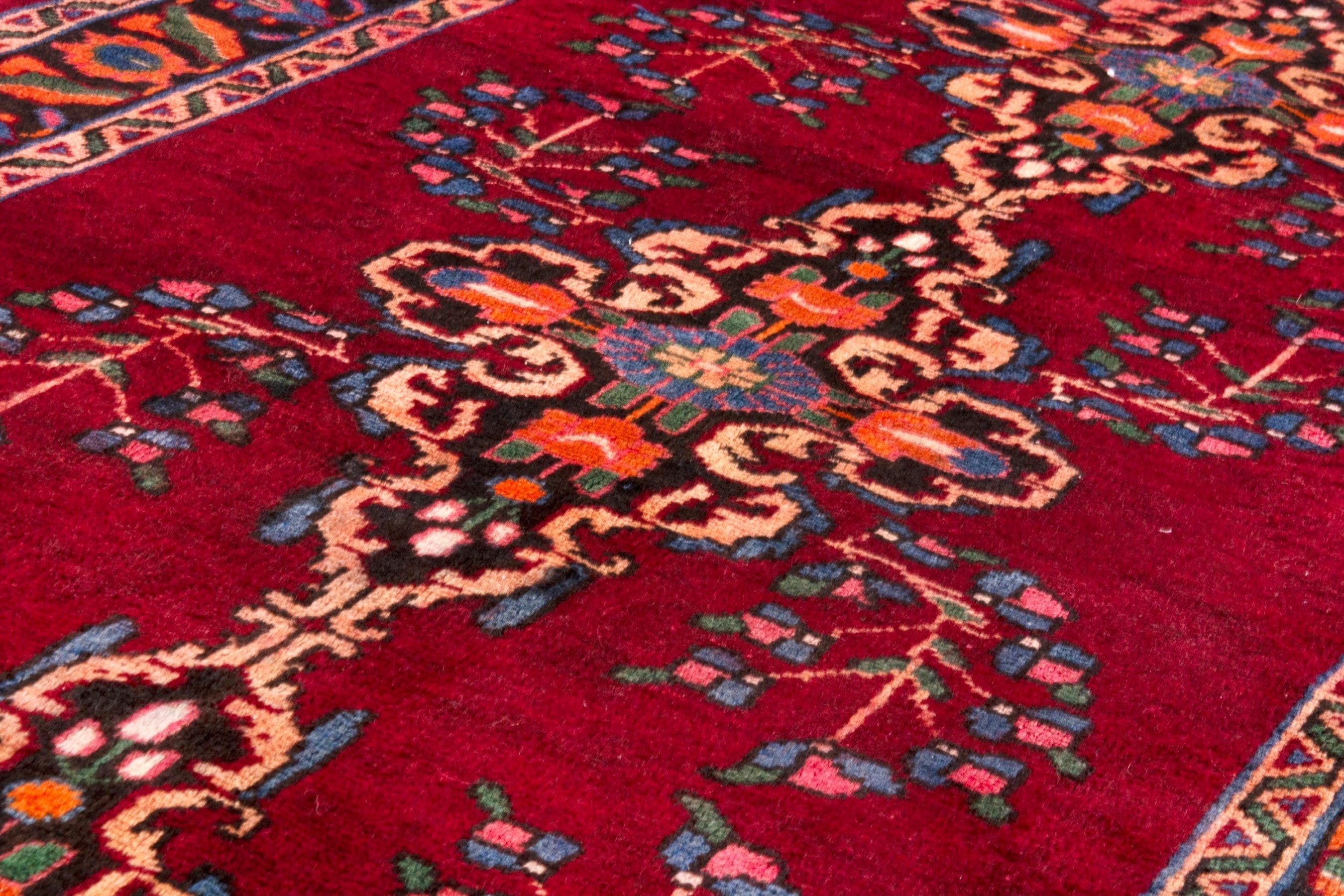 Persian Hamedan runner rug in deep red and burnt orange, view 10 of 21