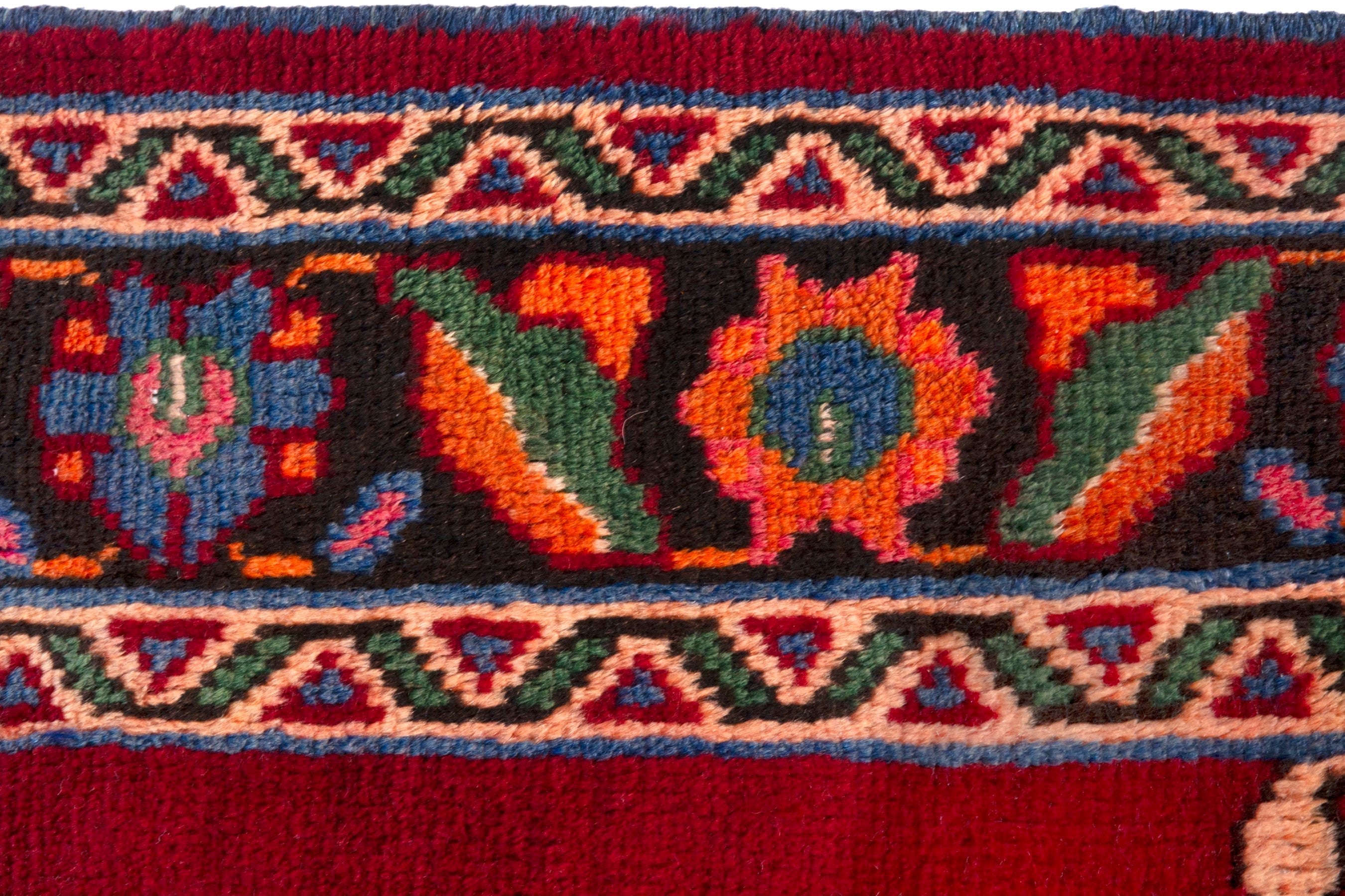 Persian Hamedan runner rug in deep red and burnt orange, view 12 of 21