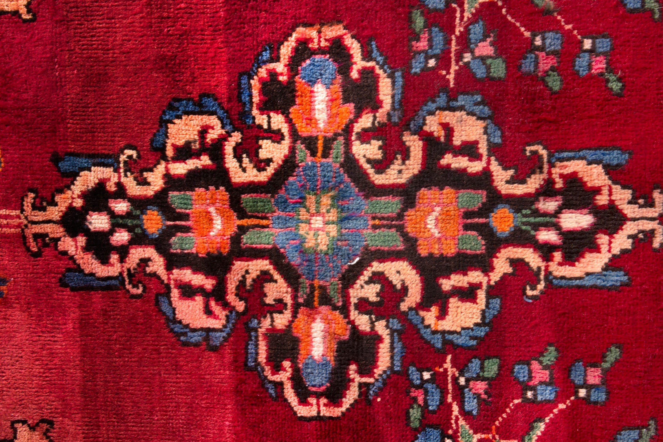 Persian Hamedan runner rug in deep red and burnt orange, view 13 of 21