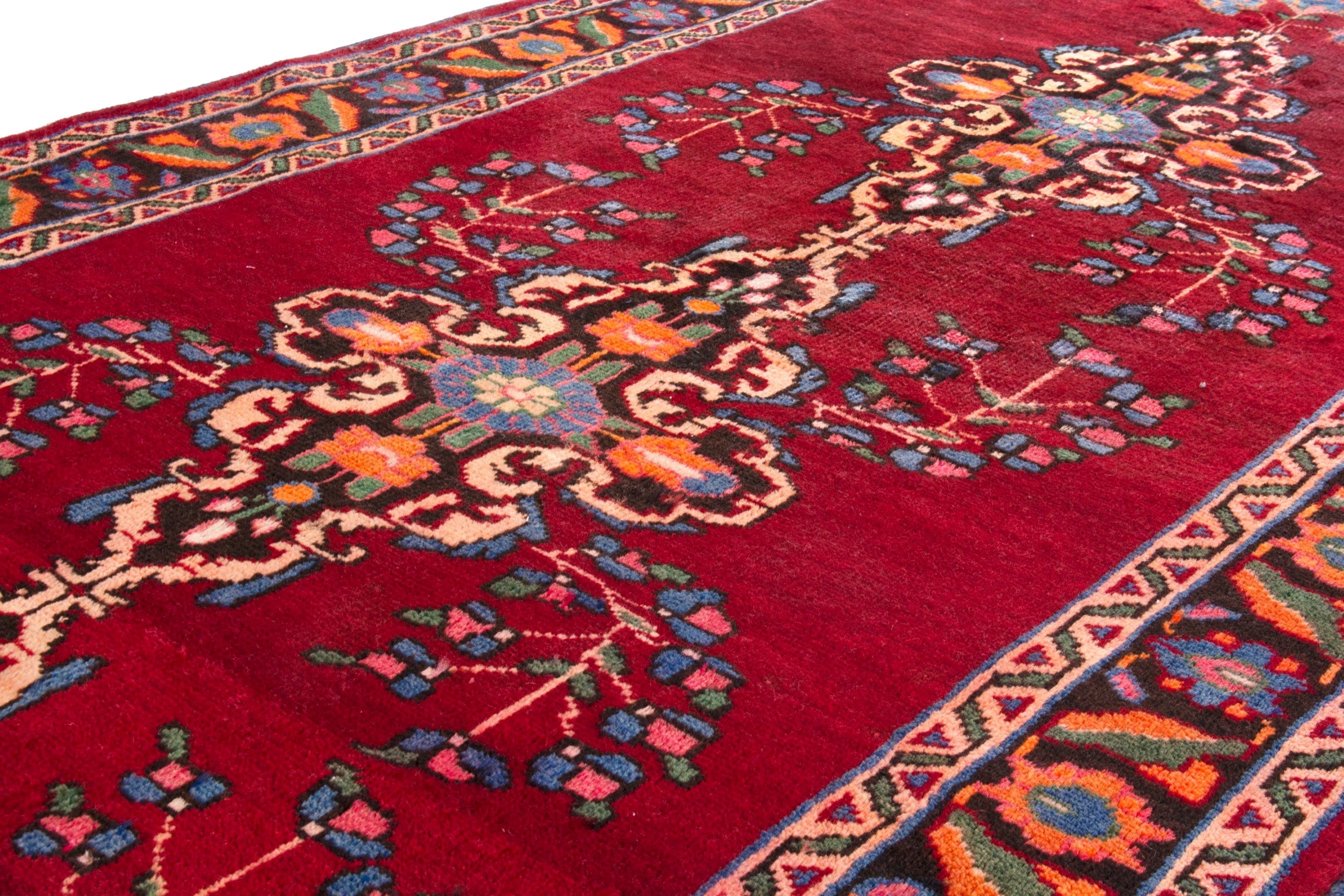 Persian Hamedan runner rug in deep red and burnt orange, view 14 of 21