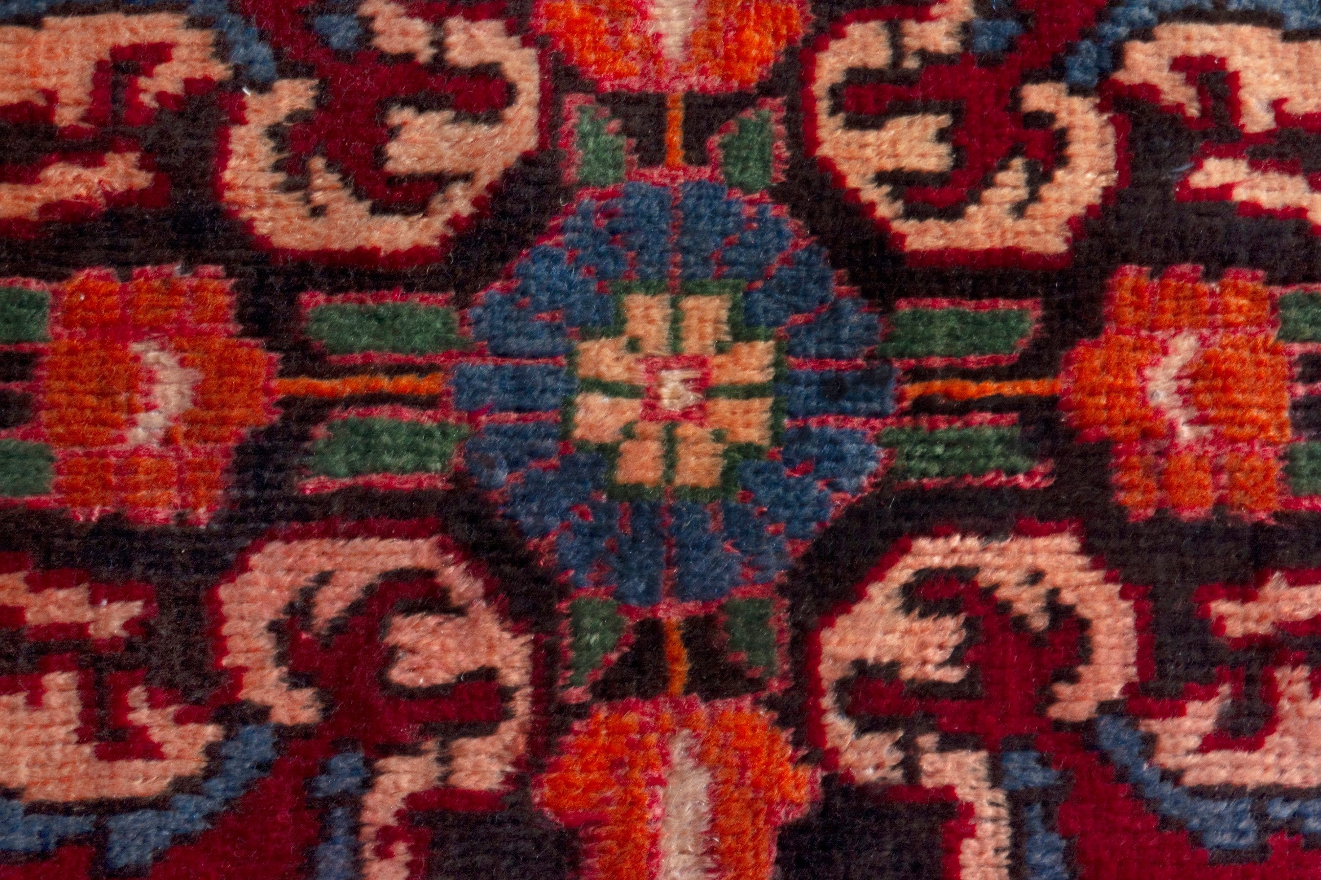 Persian Hamedan runner rug in deep red and burnt orange, view 16 of 21