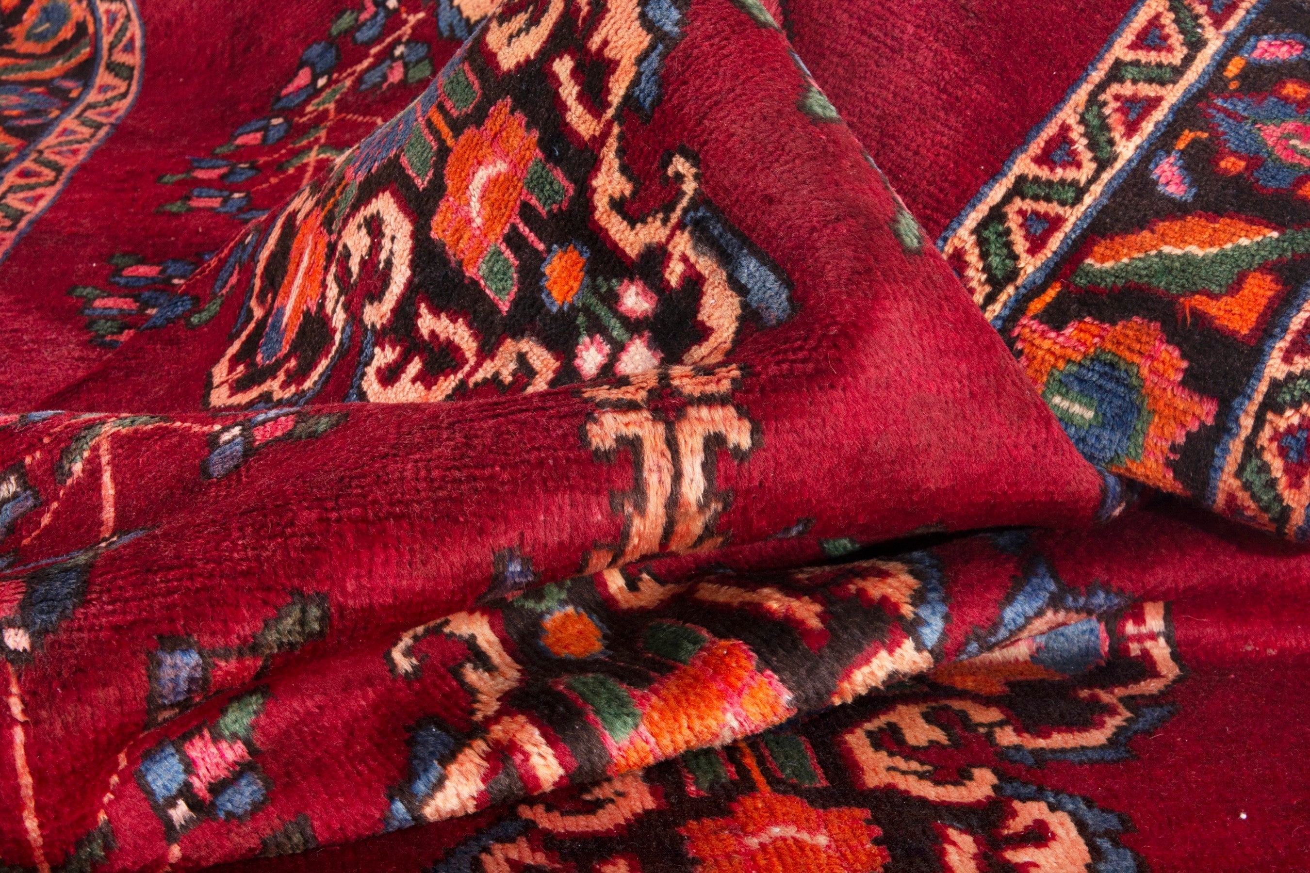 Persian Hamedan runner rug in deep red and burnt orange, view 18 of 21