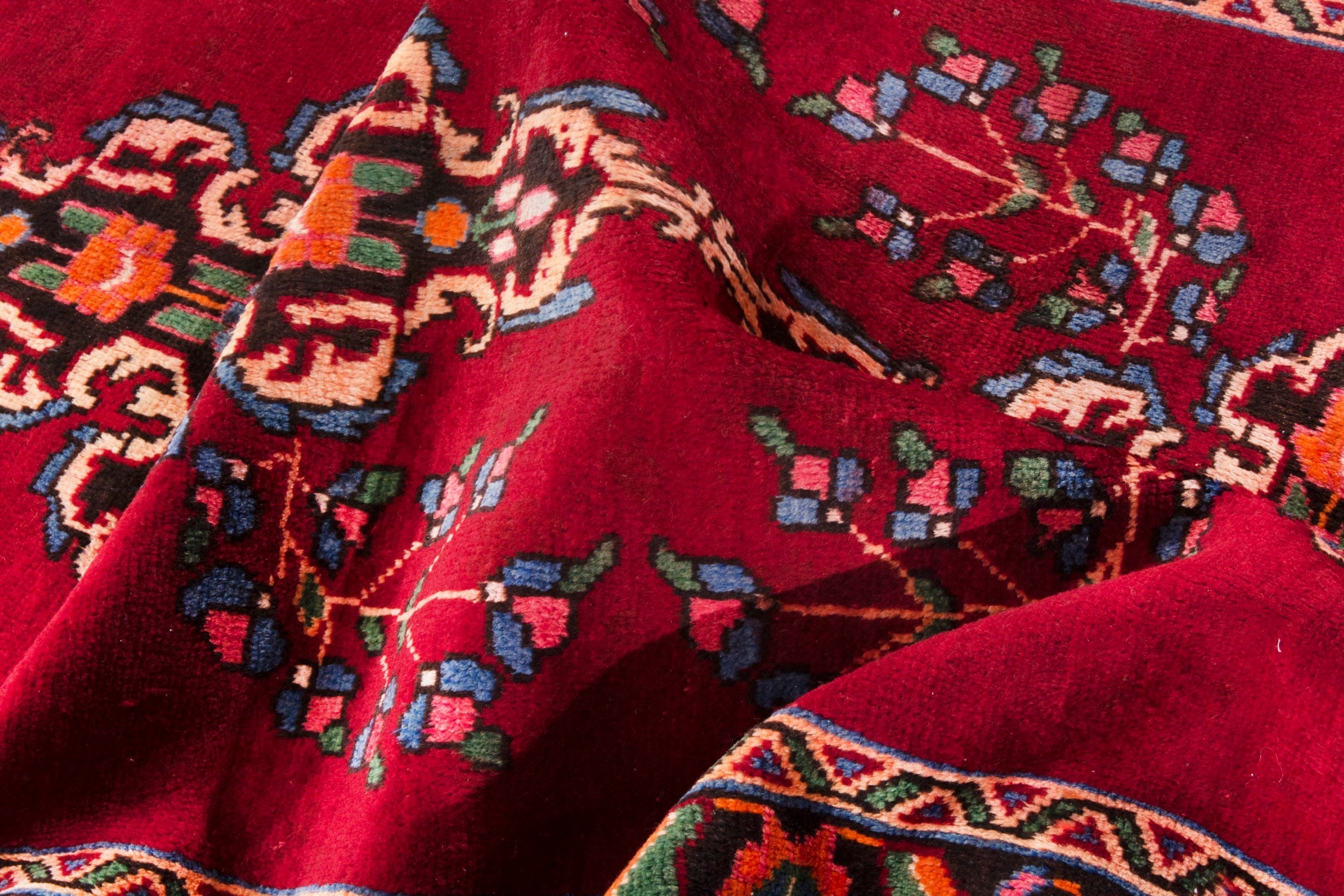 Persian Hamedan runner rug in deep red and burnt orange, view 19 of 21