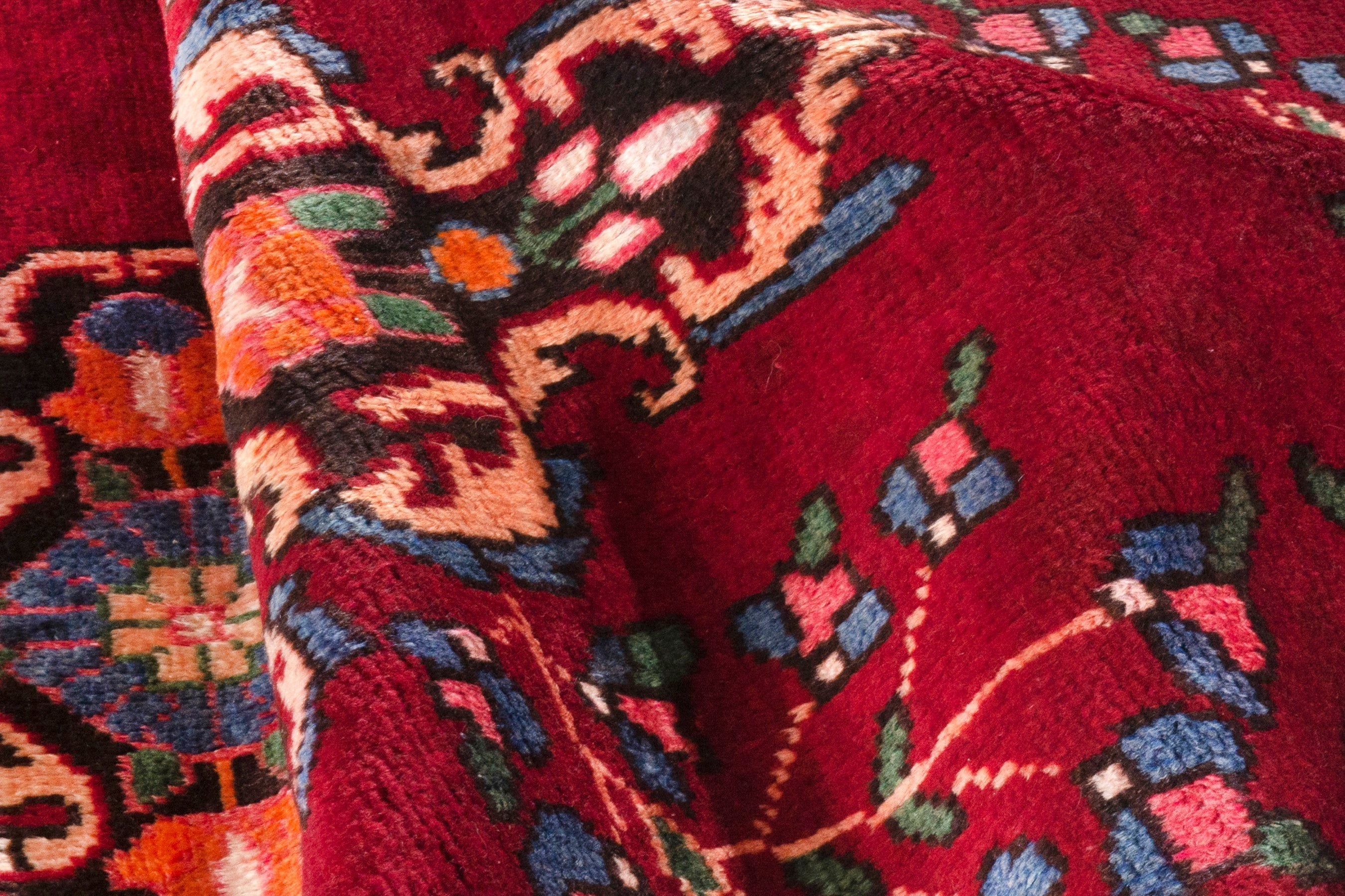 Persian Hamedan runner rug in deep red and burnt orange, view 20 of 21