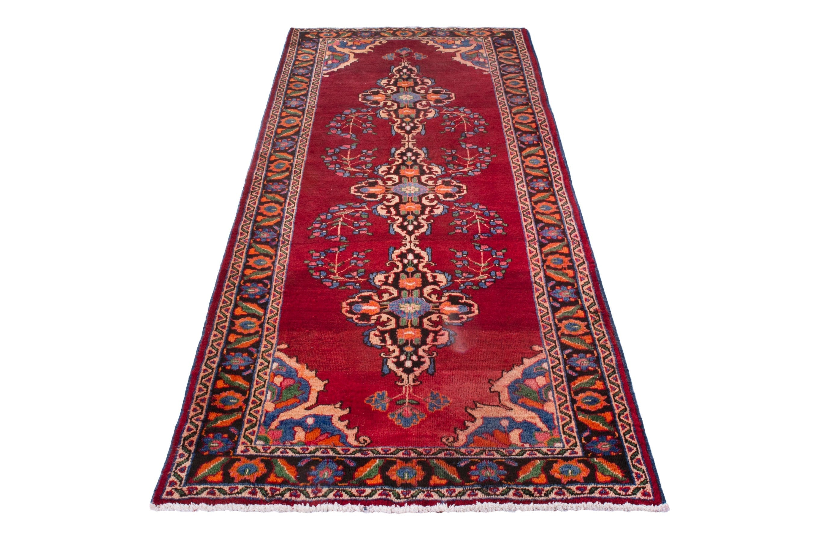 Persian Hamedan runner rug in deep red and burnt orange, view 2 of 21