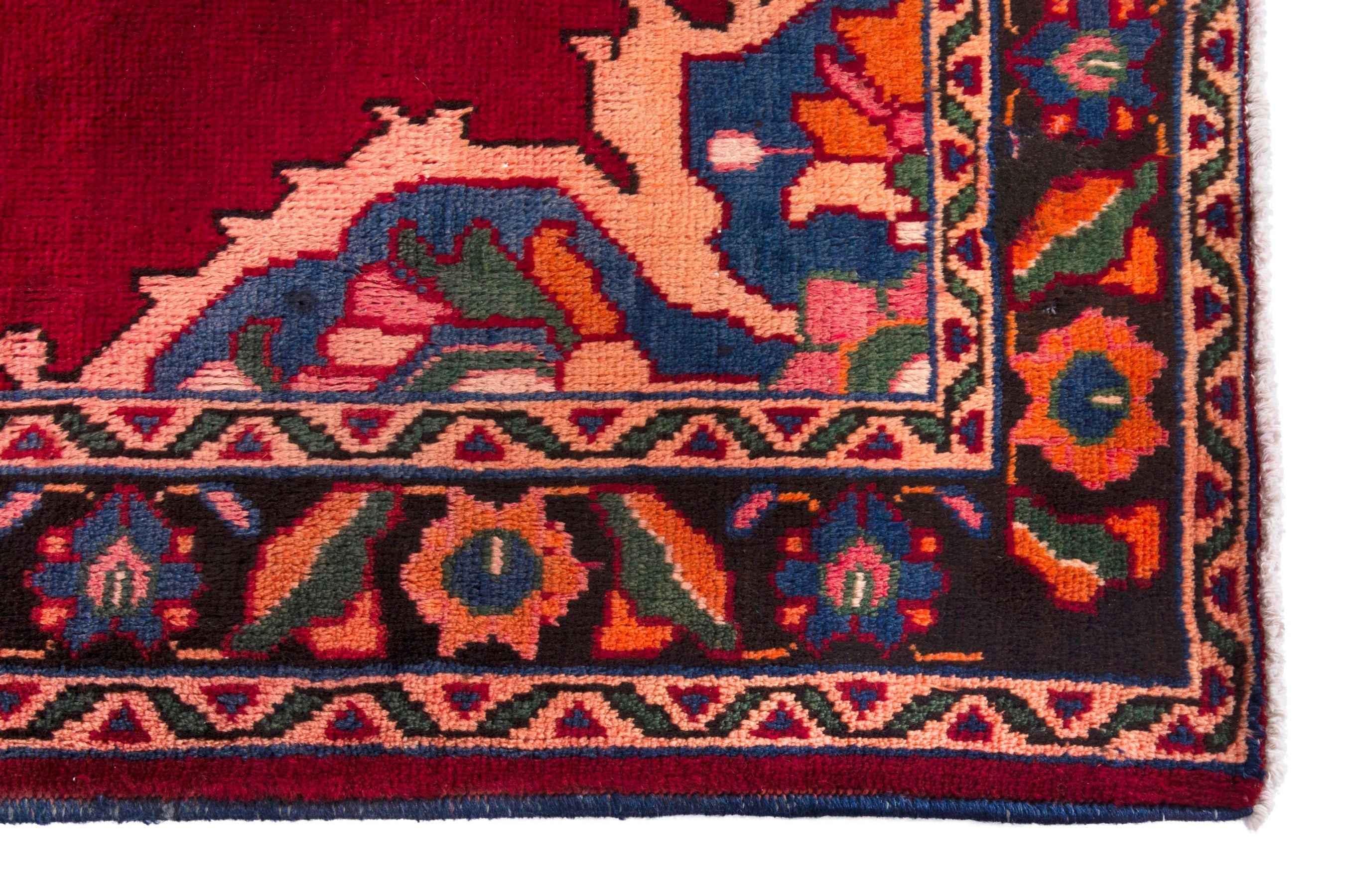 Persian Hamedan runner rug in deep red and burnt orange, view 5 of 21