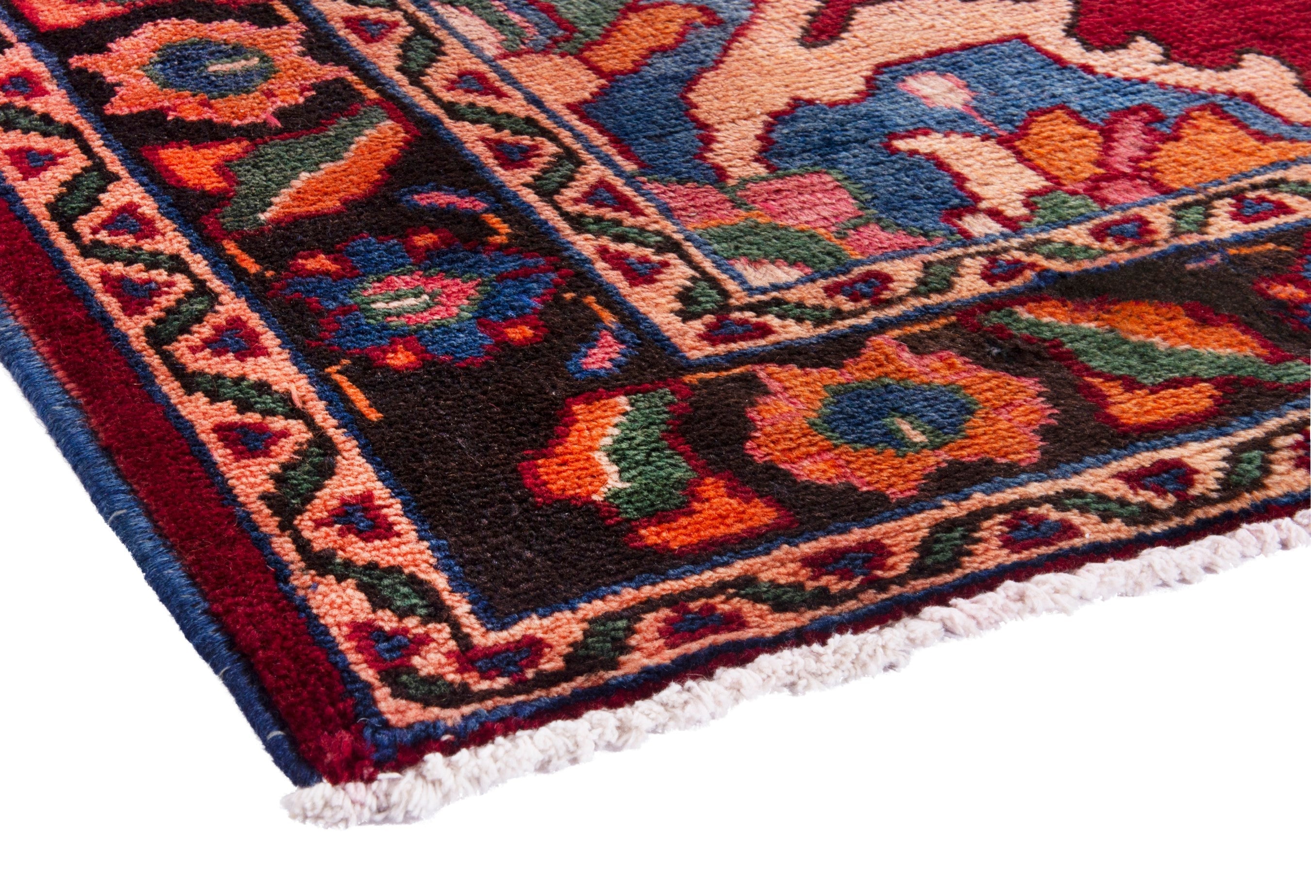 Persian Hamedan runner rug in deep red and burnt orange, view 4 of 21