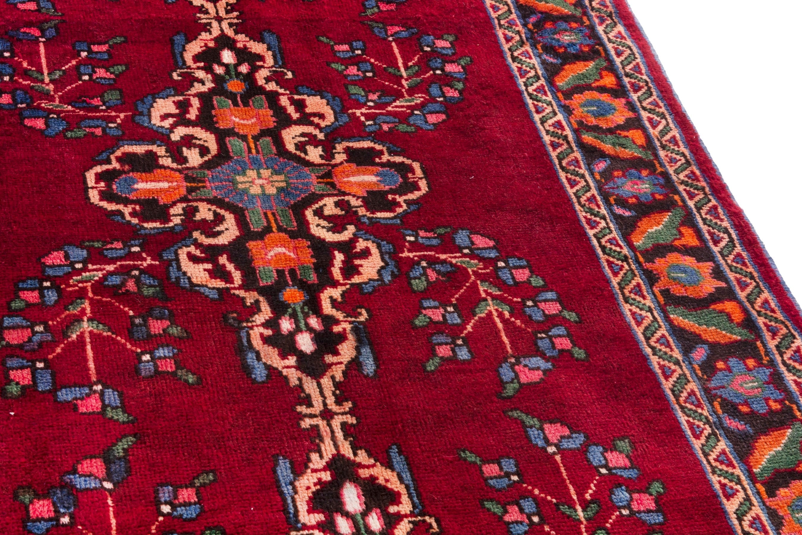 Persian Hamedan runner rug in deep red and burnt orange, view 7 of 21