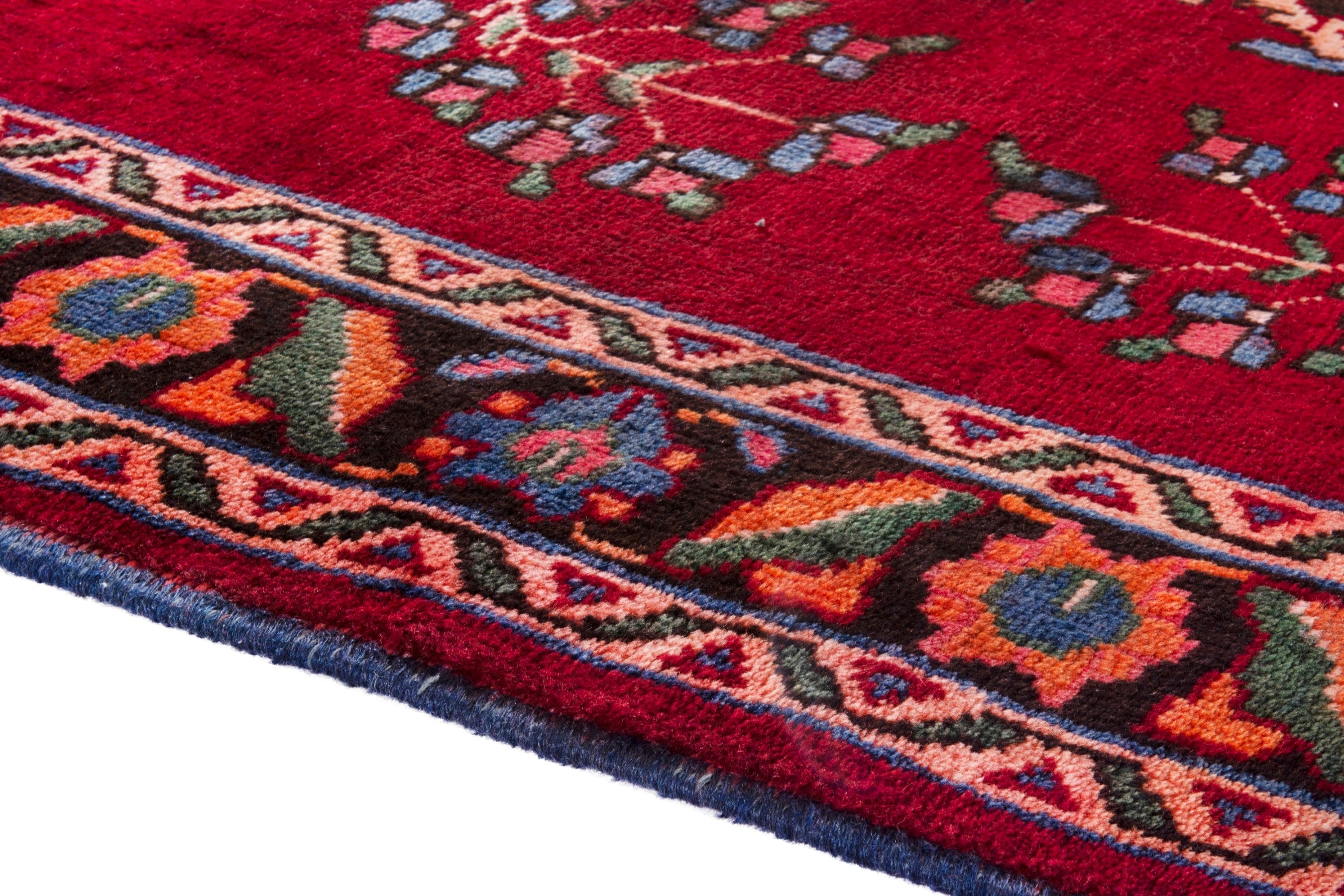 Persian Hamedan runner rug in deep red and burnt orange, view 8 of 21