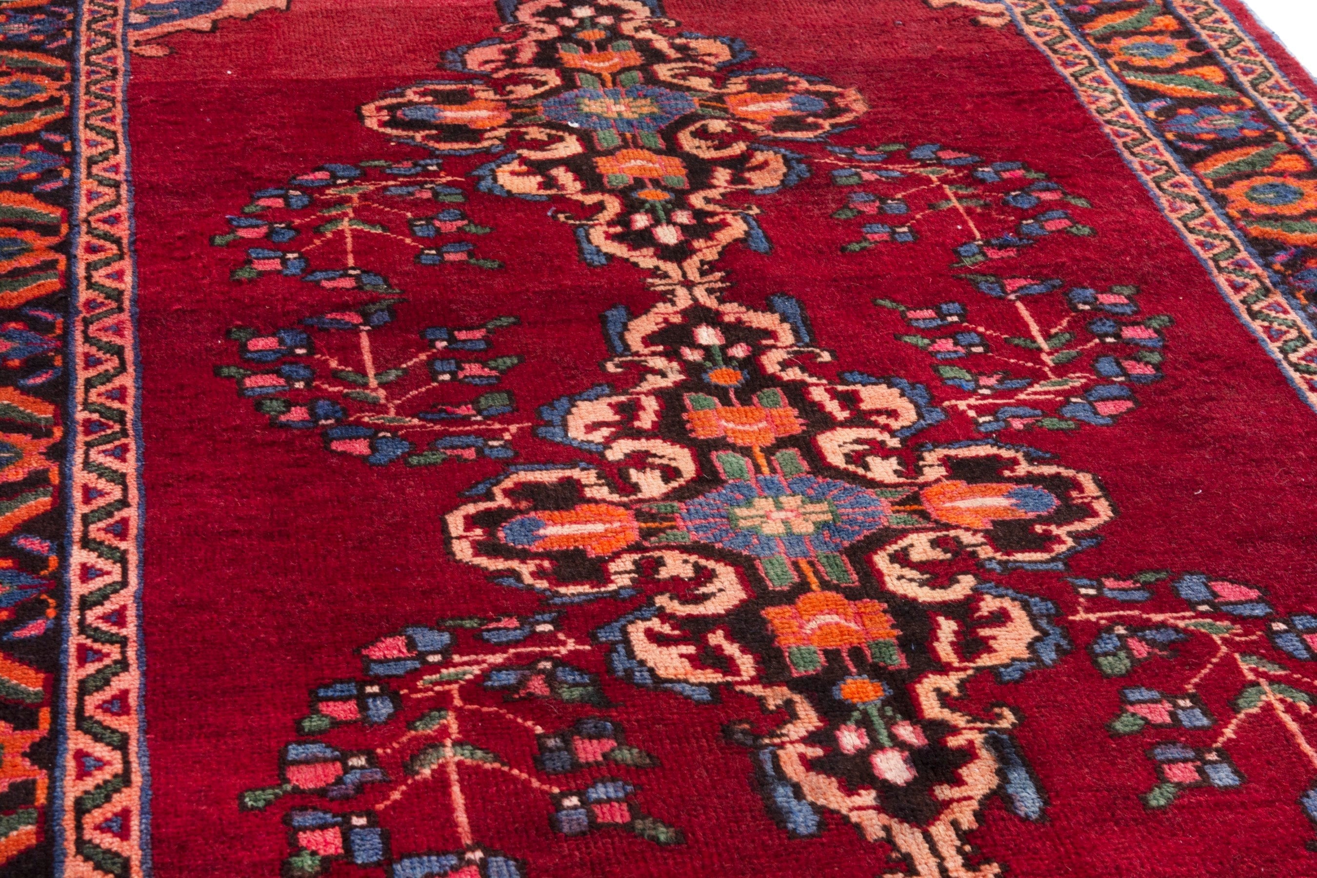 Persian Hamedan runner rug in deep red and burnt orange, view 9 of 21