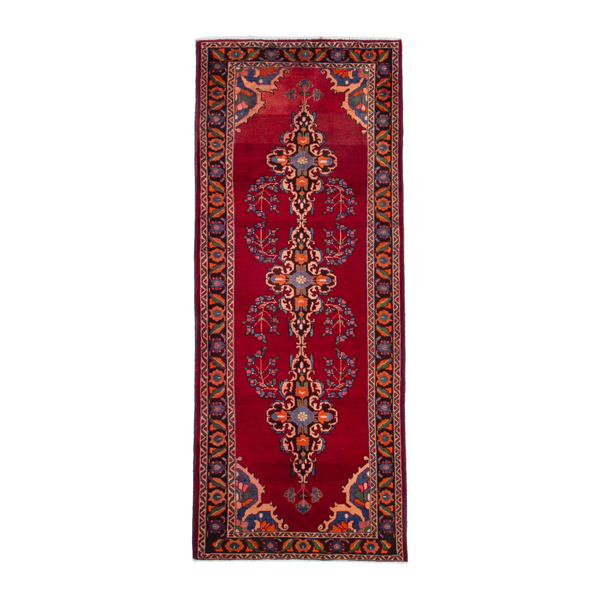 Persian Hamedan runner rug in deep red and burnt orange, 3'10" x 10'4"
