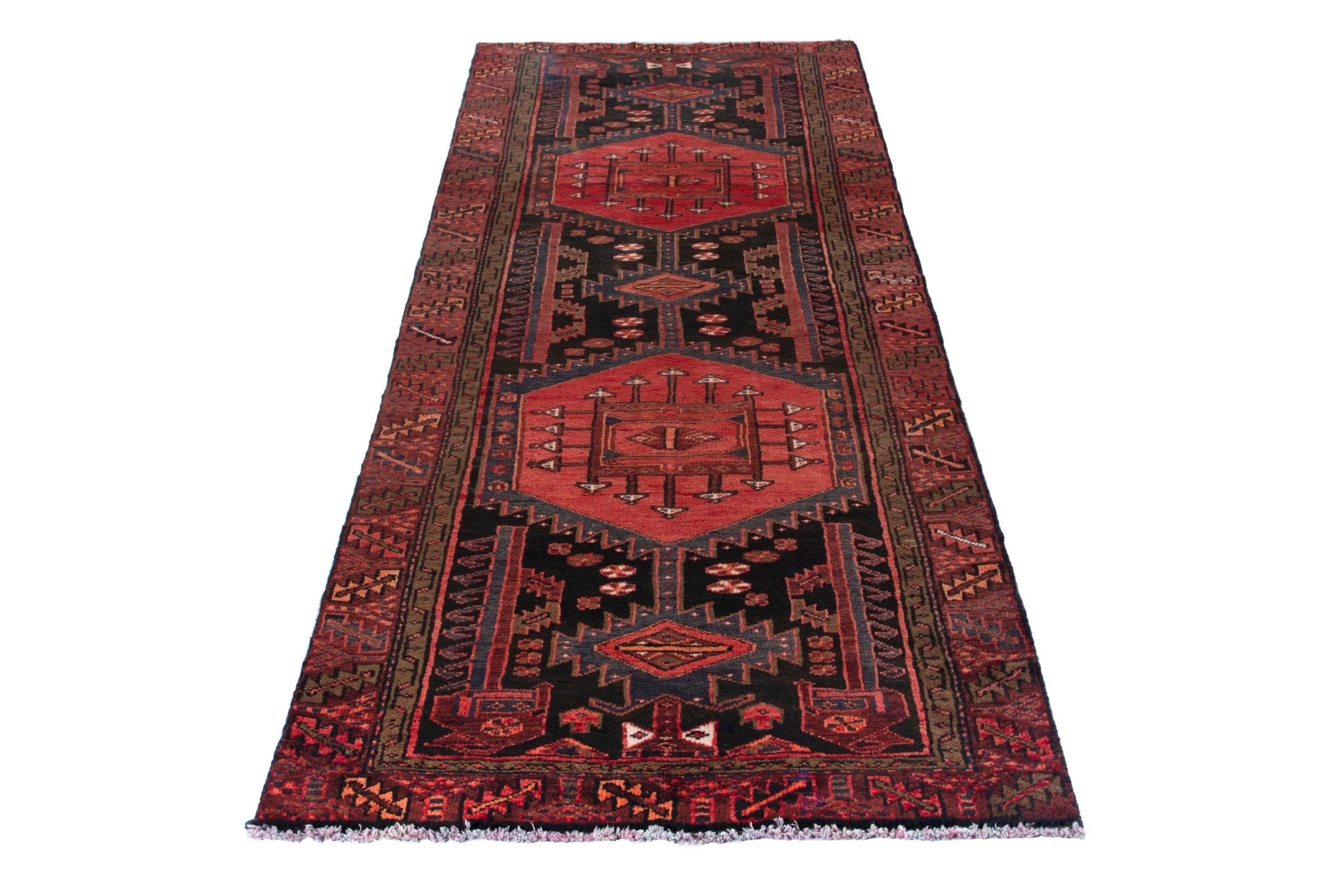 Persian Hamedan runner rug in burgundy and deep red, view 2 of 19