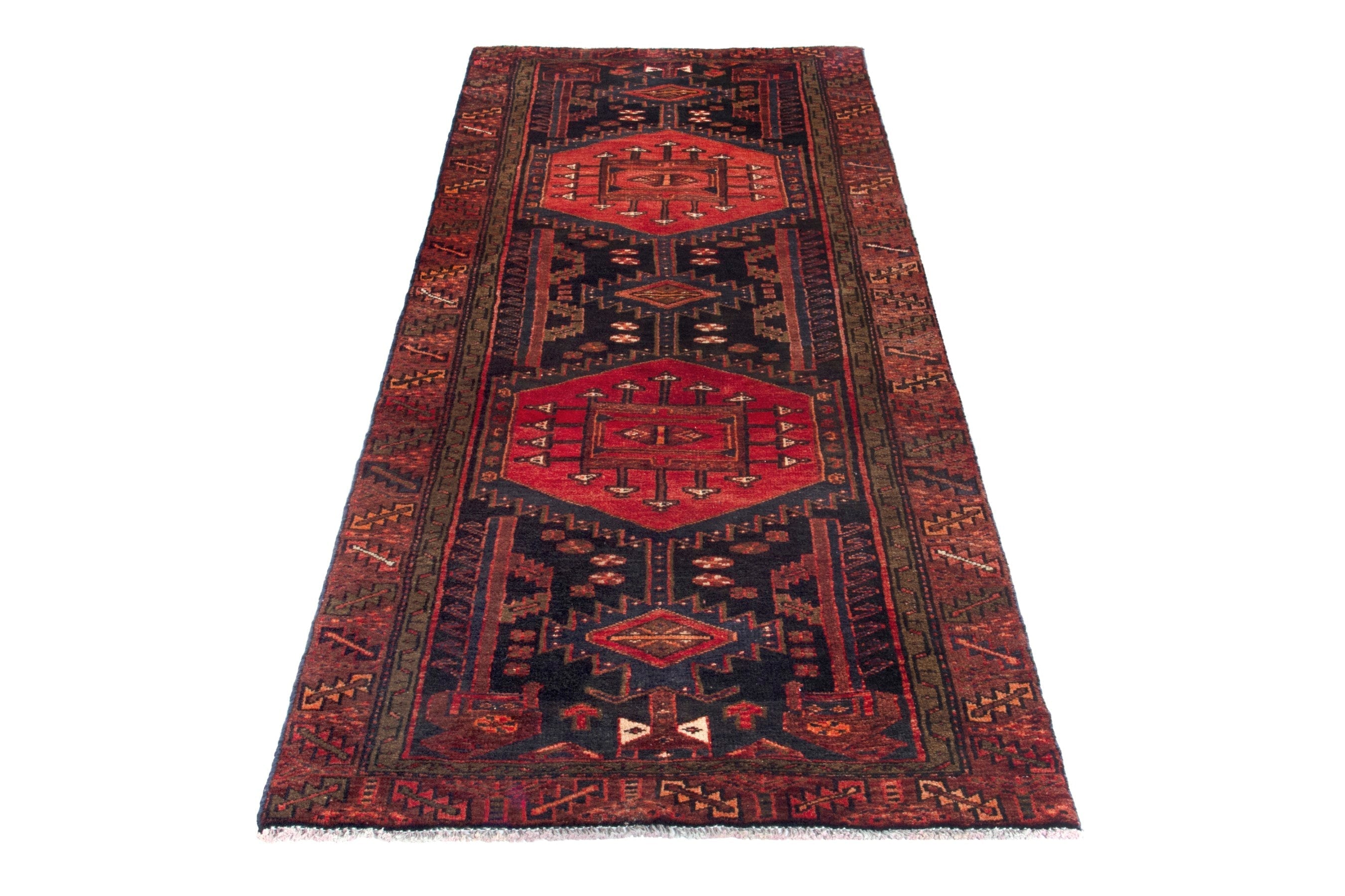 Persian Hamedan runner rug in burgundy and deep red, view 3 of 19