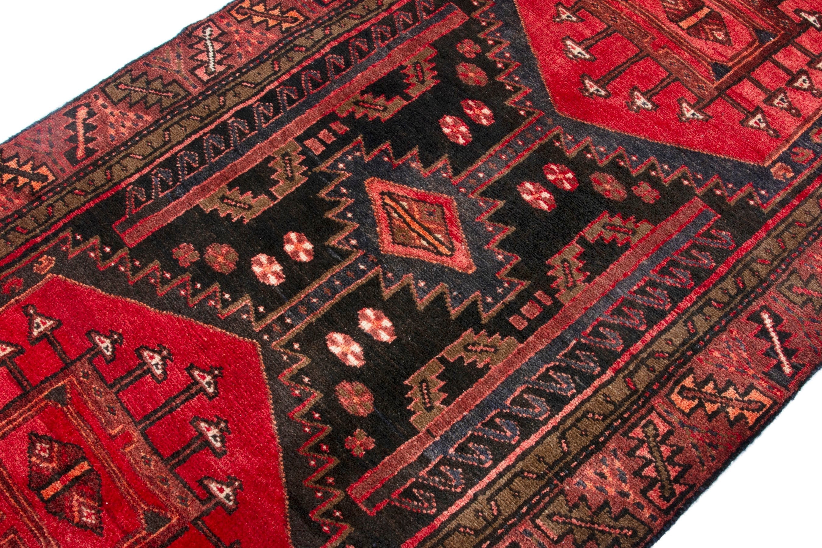 Persian Hamedan runner rug in burgundy and deep red, view 6 of 19
