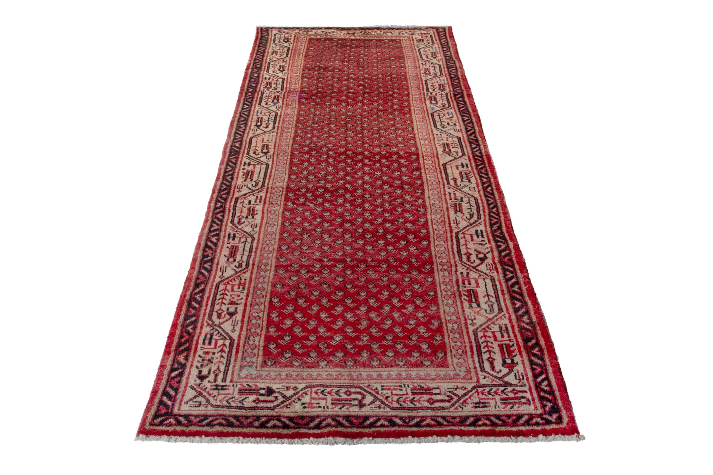 Persian Arak runner rug in deep red and antique gold, view 2 of 18