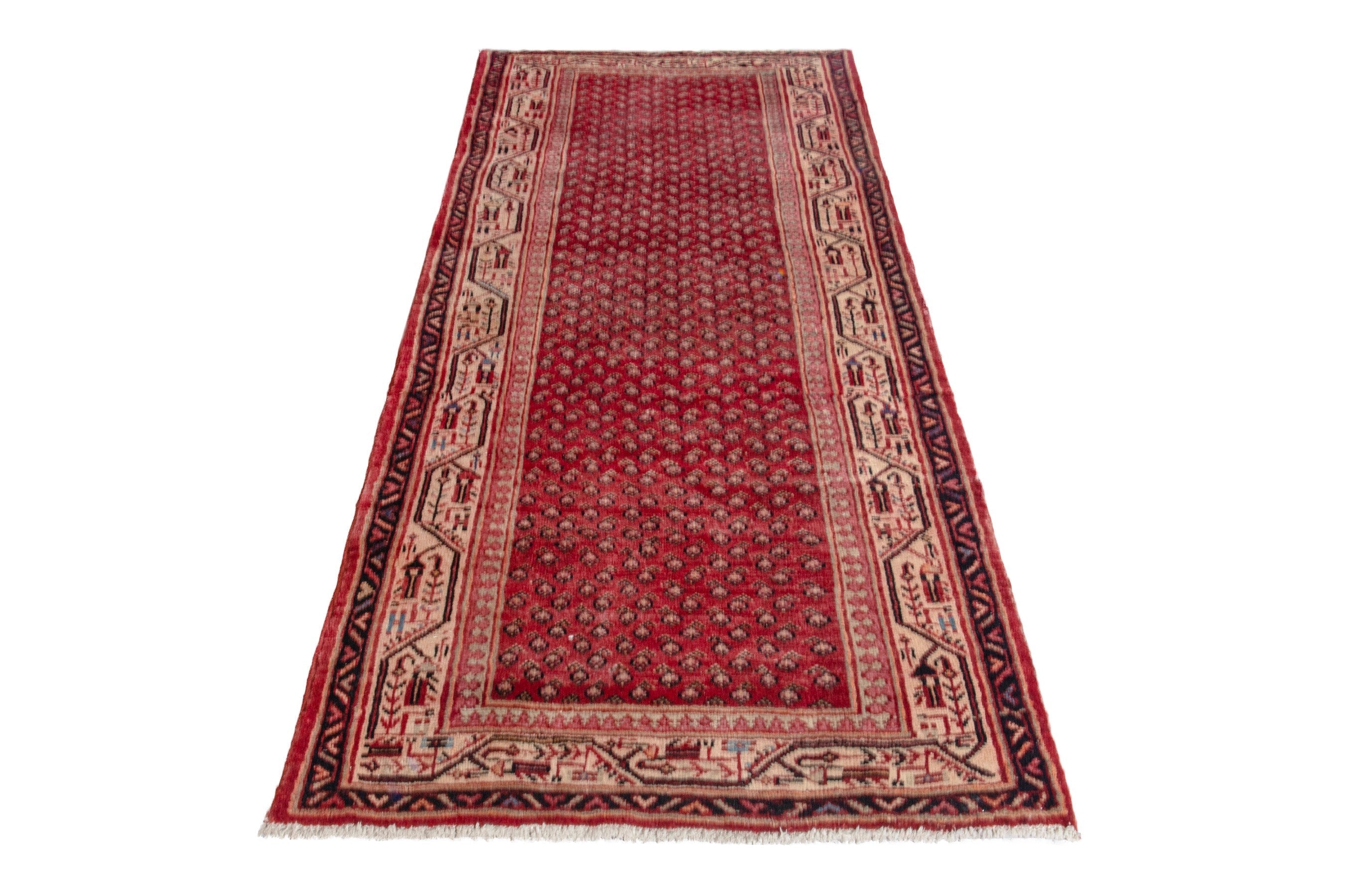 Persian Arak runner rug in deep red and antique gold, view 3 of 18