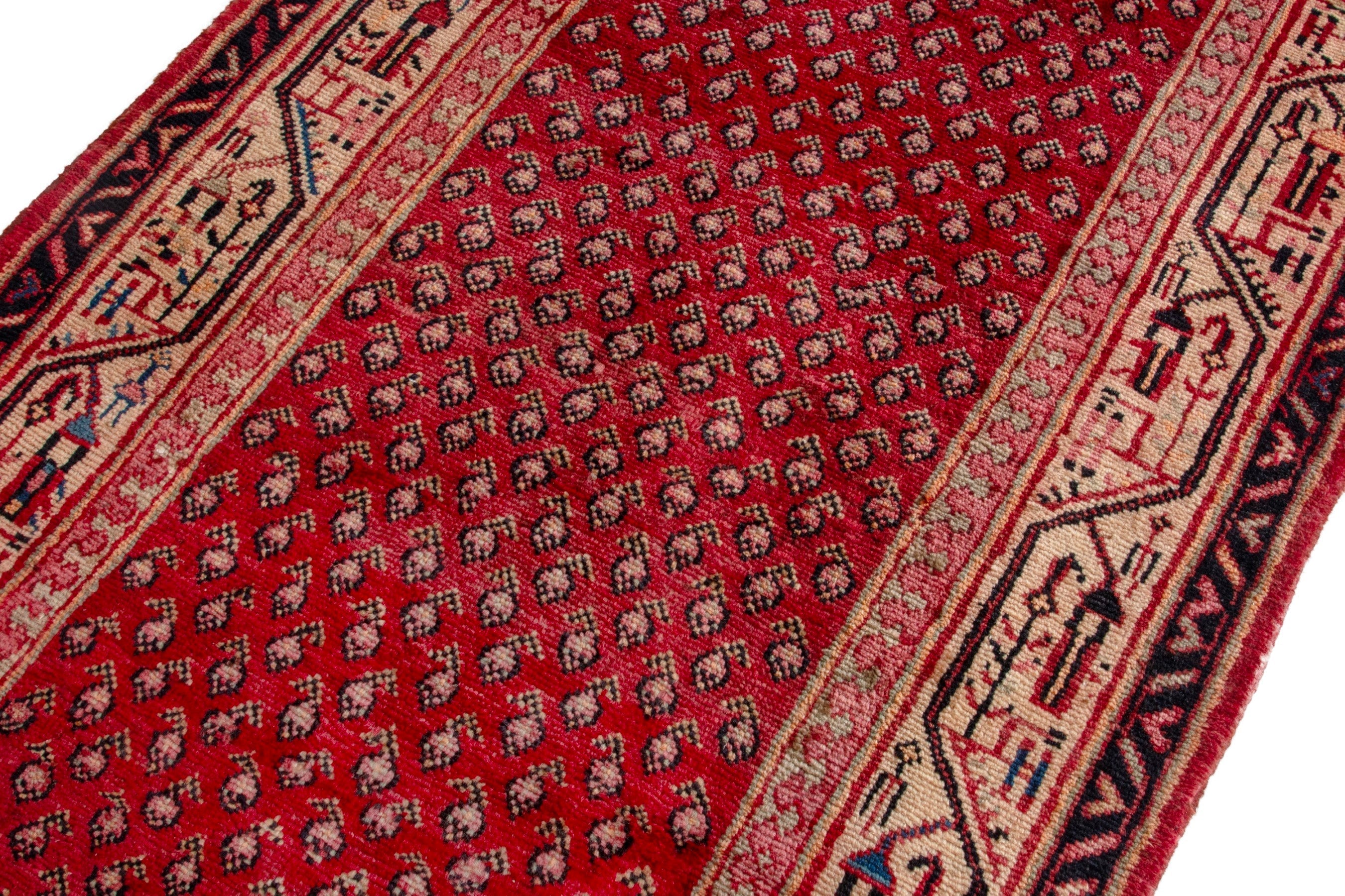 Persian Arak runner rug in deep red and antique gold, view 6 of 18